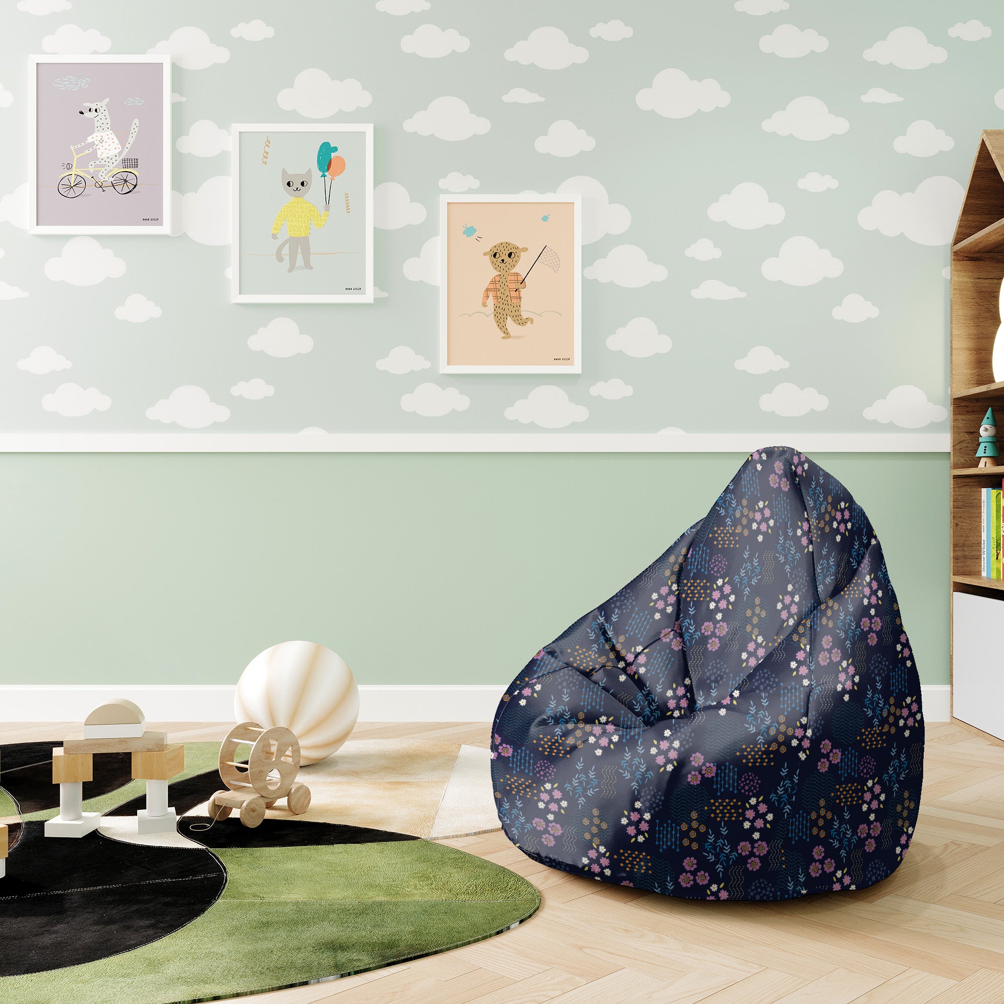 Sedací vak Pearshape Geometric Flower-S-Velvet