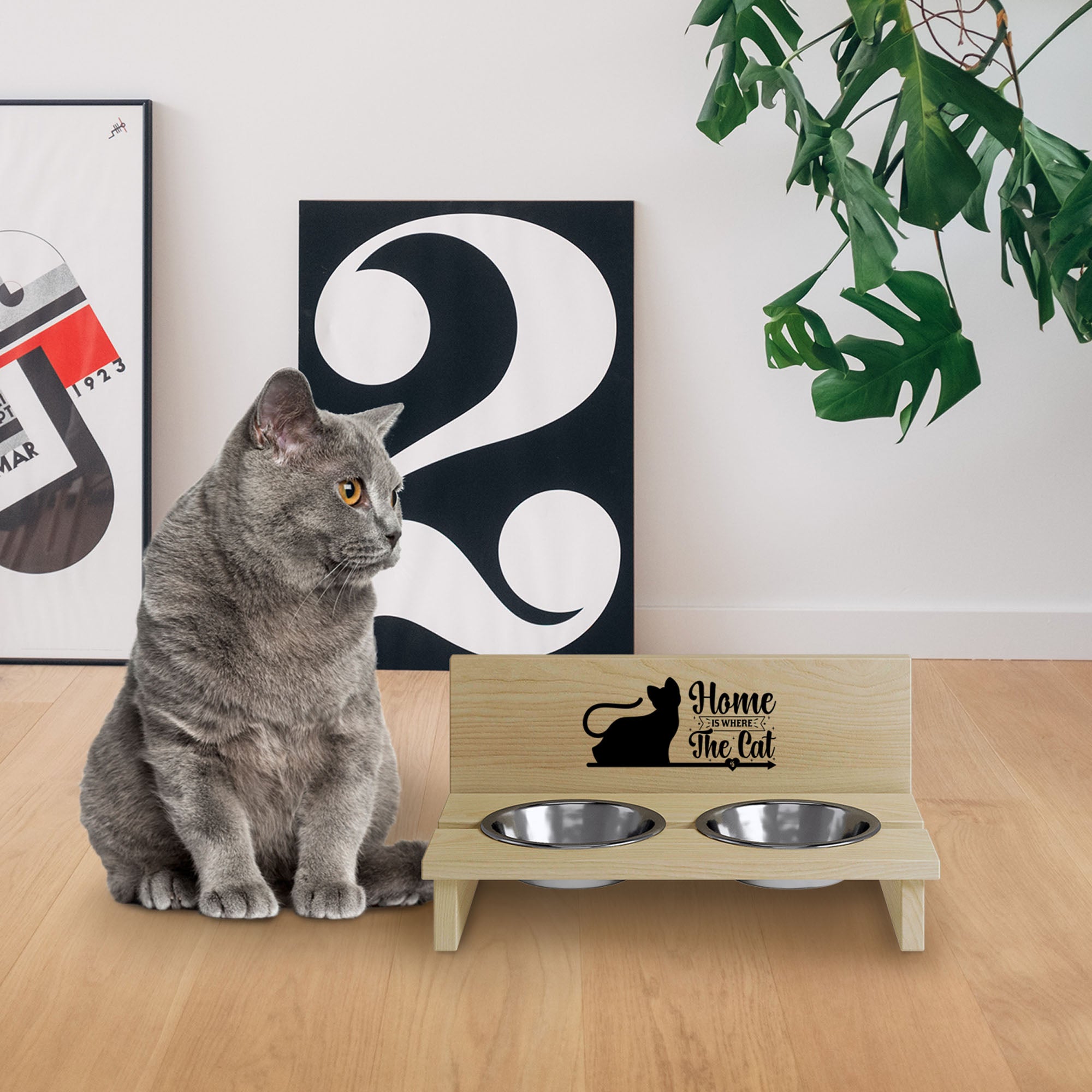 Stojan na misku pre mačku Home is Where the Cat is-M
