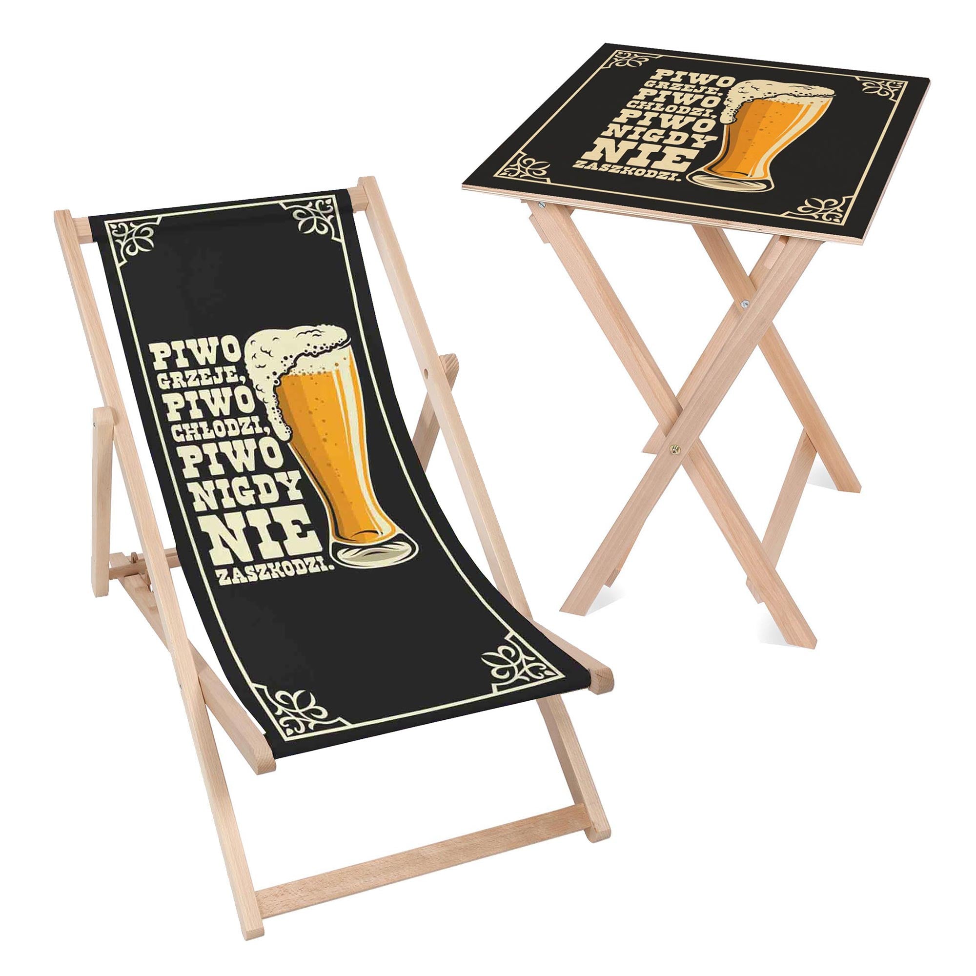 Deck Chair and Table Set Beer Won't Hurt