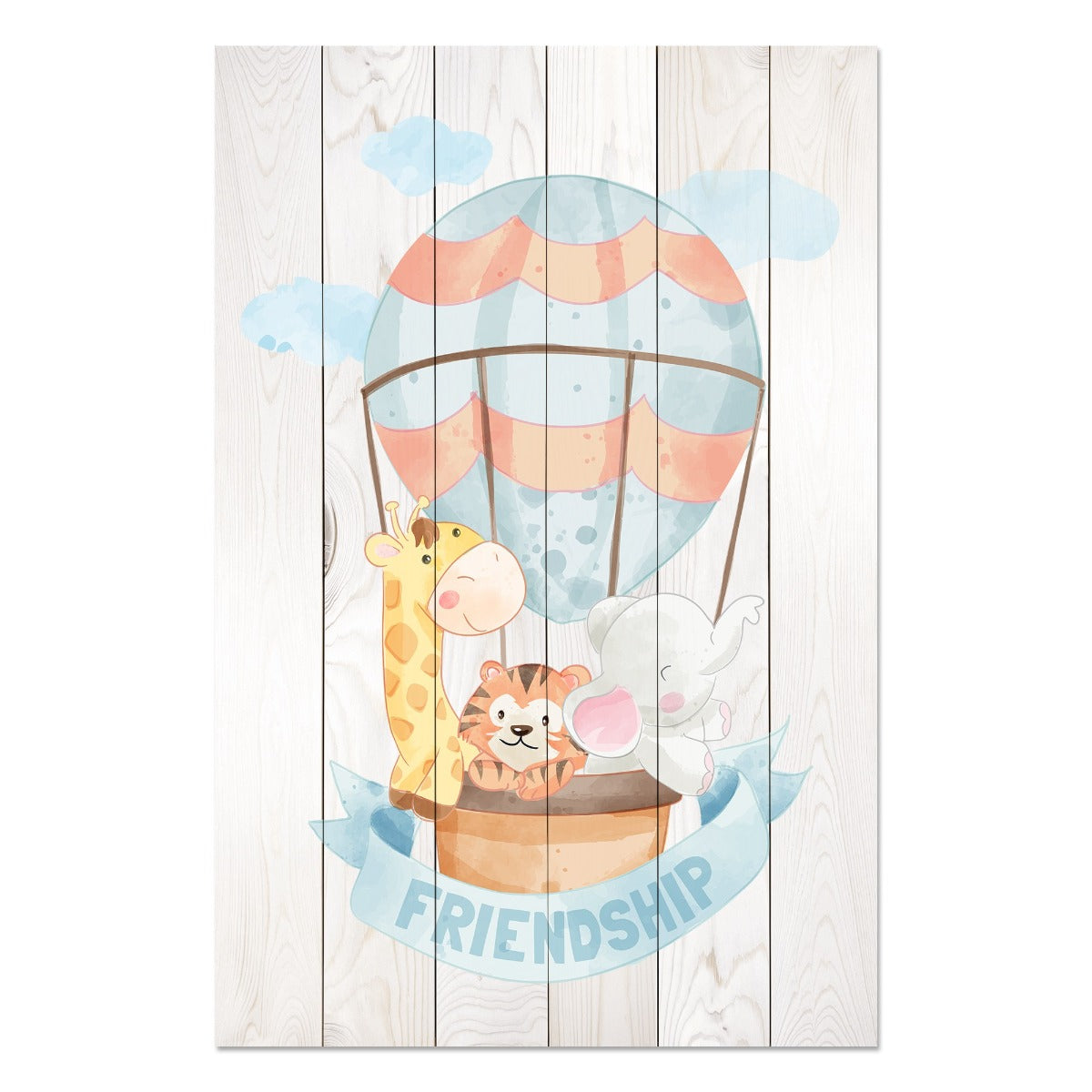 Obraz Wood Animal Friends in Ballon-50x70 cm