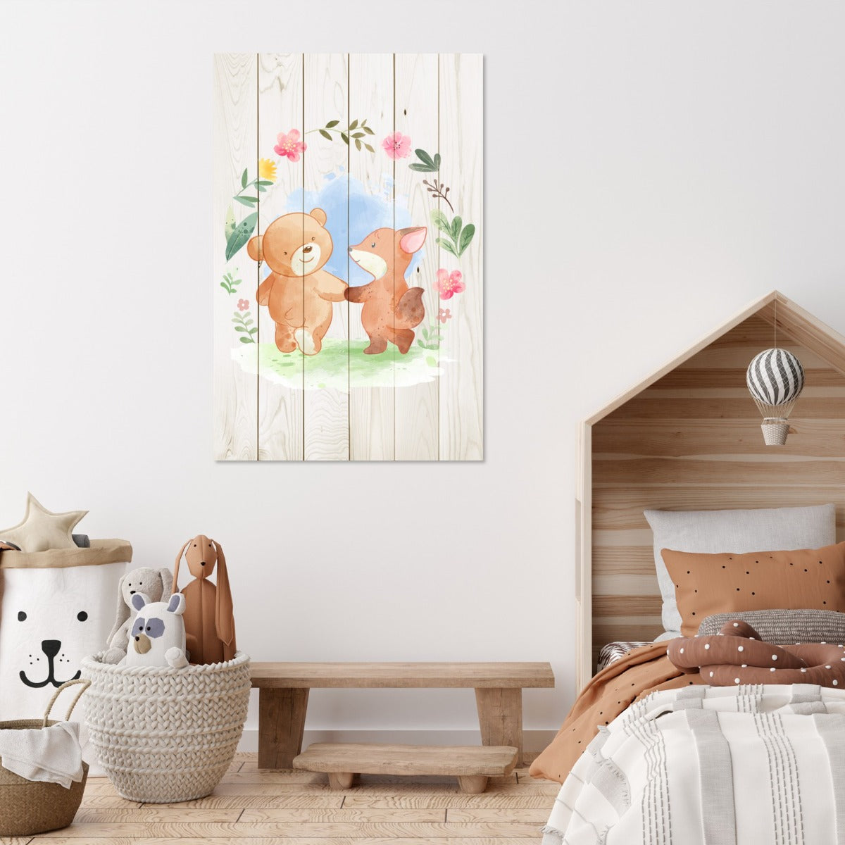 Obraz Wood Animal Friends in Flowers-30x30 cm