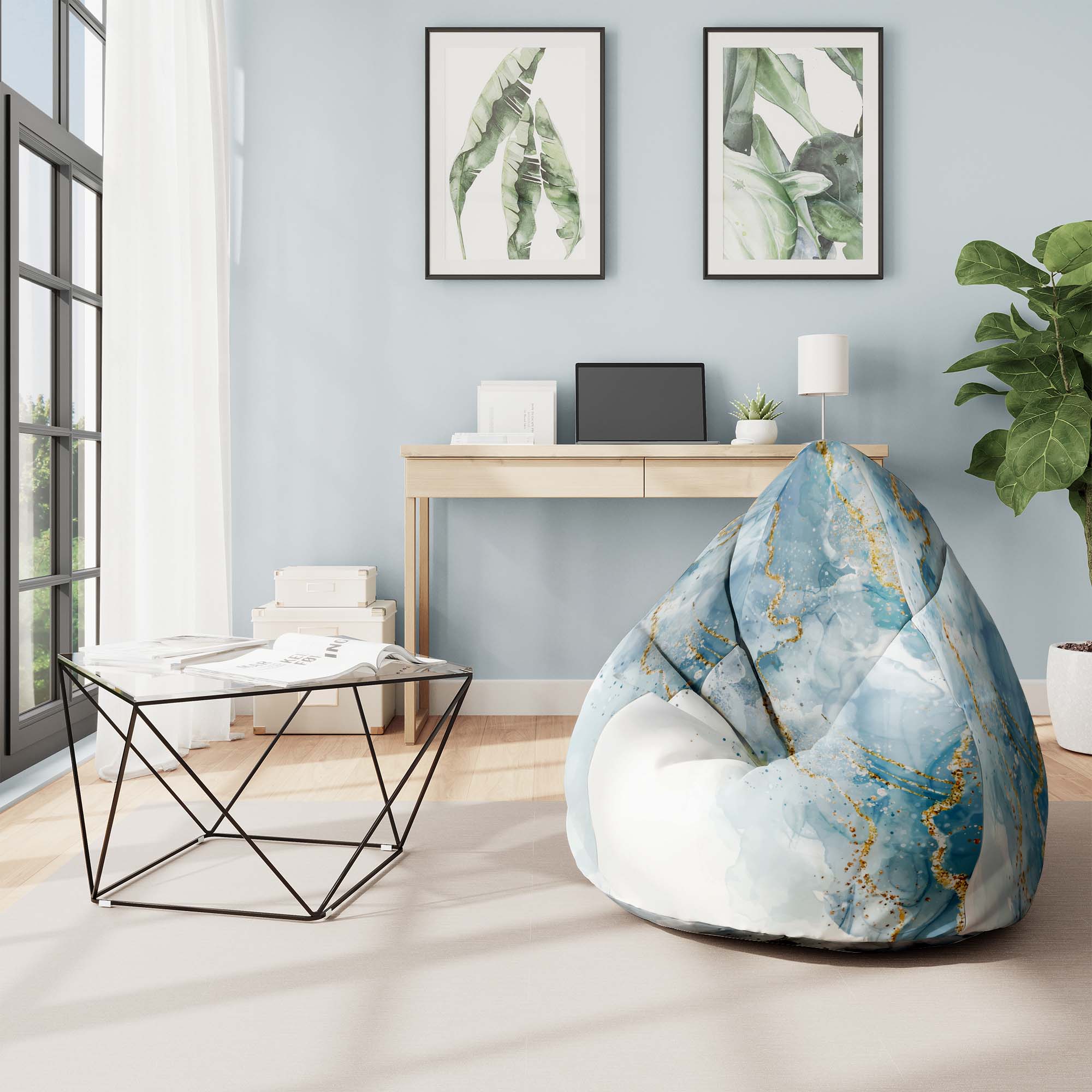 Puf Pearshape Blue Elegant Marmur
