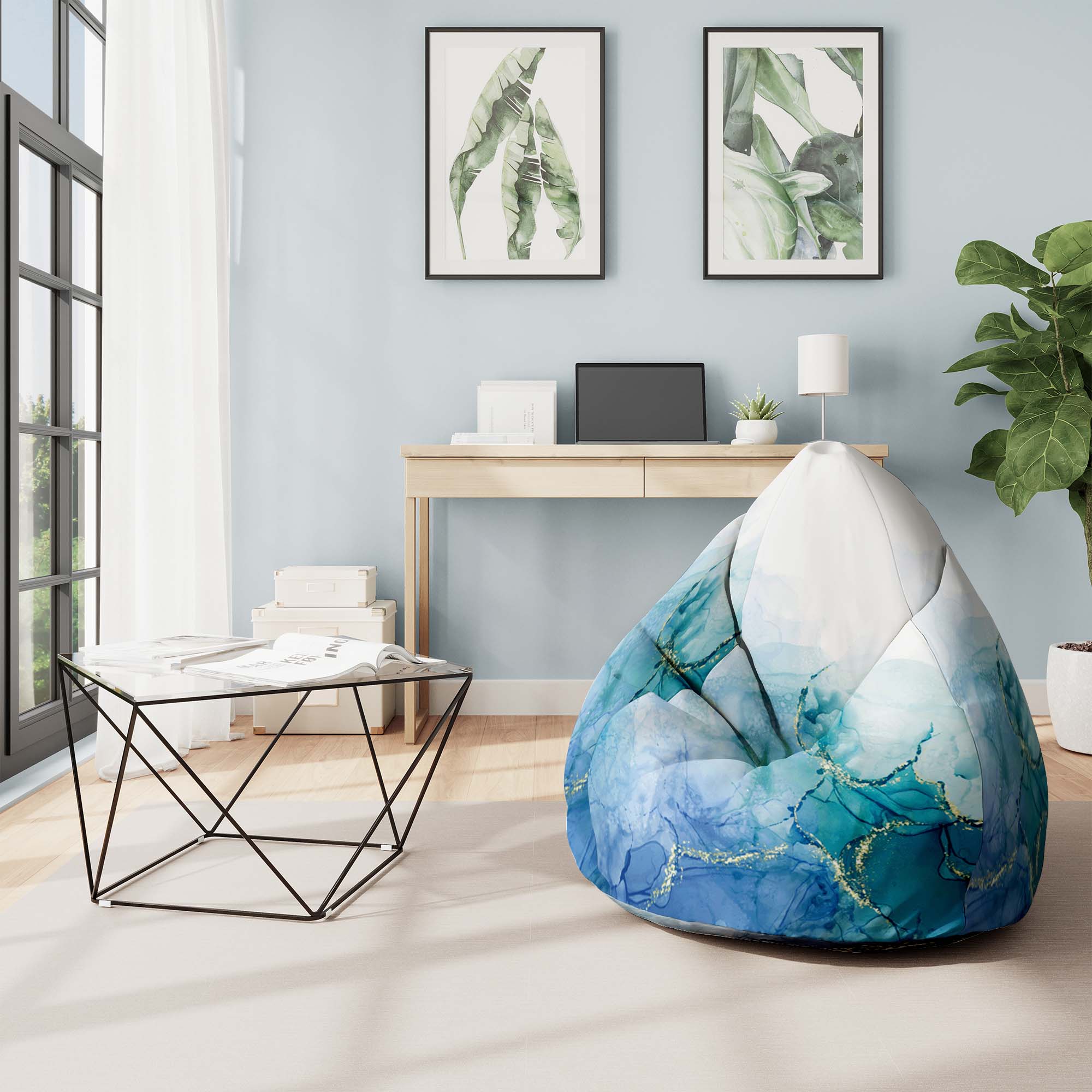 Puf Pearshape Blue Marmur