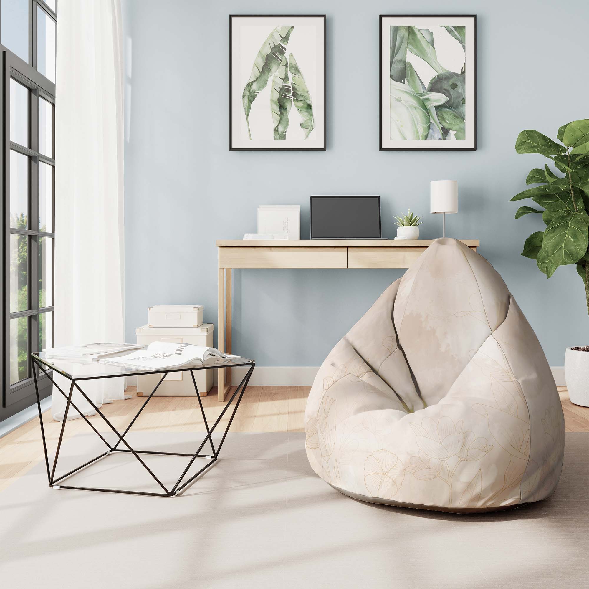 Sitzsack Birnenform Beige Blumen-Oxford