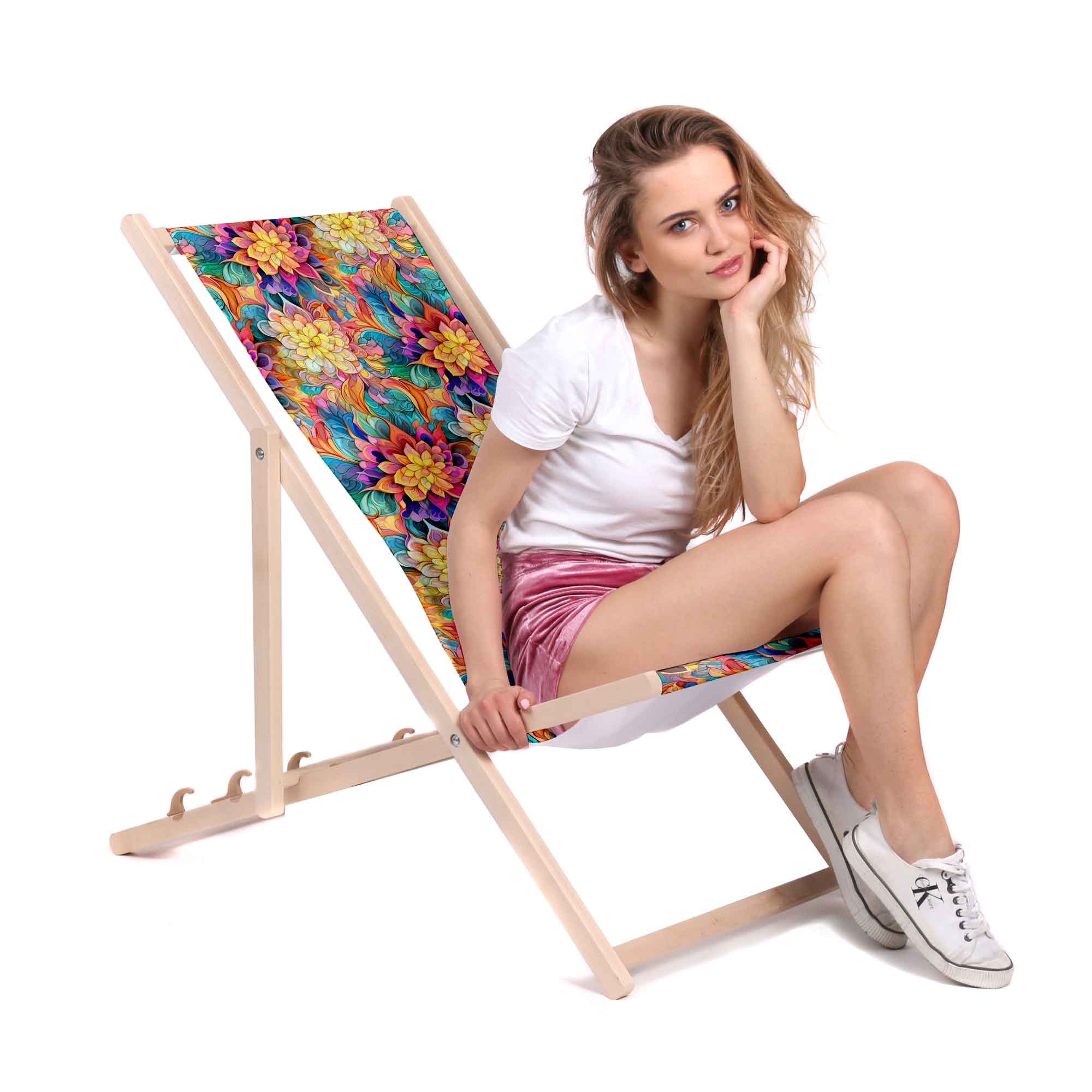 Drevené ležadlo Botanický kvetinový geometrický vzor