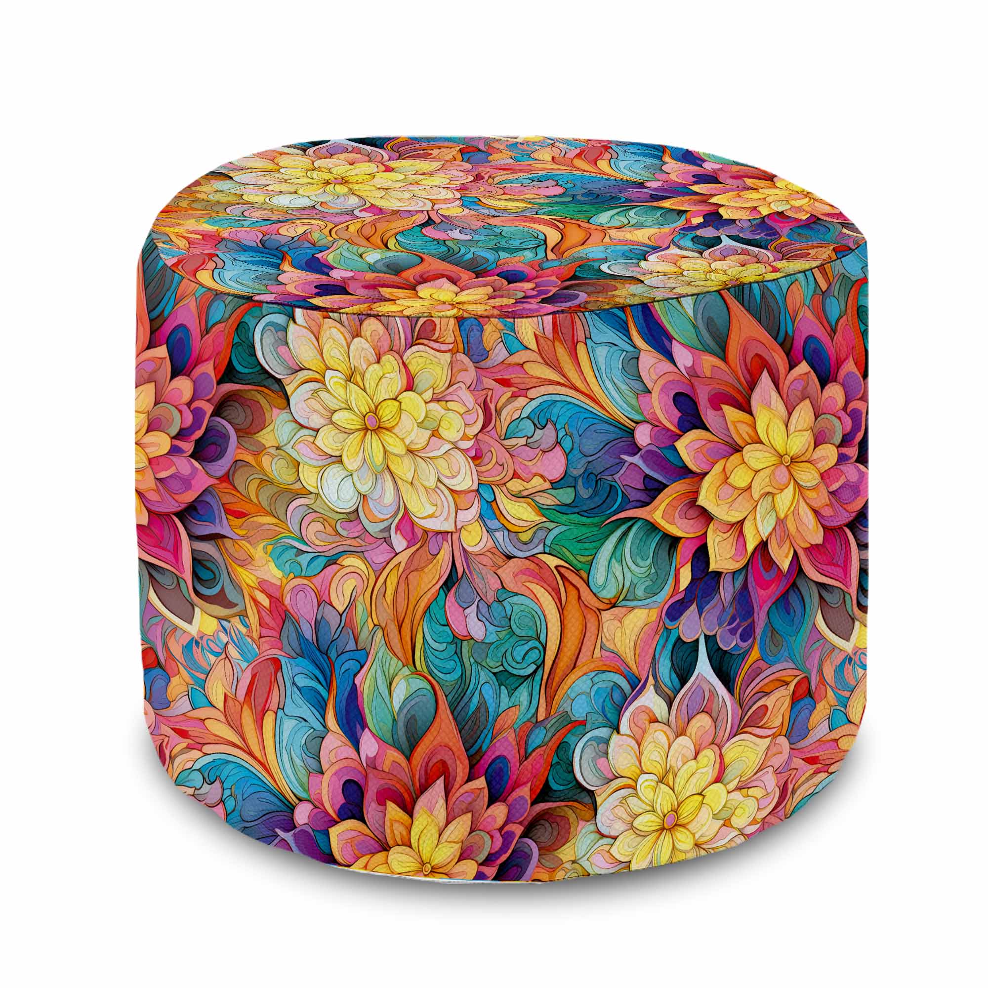 Okrúhly puf podnožka Botanical Floral Geometric Pattern