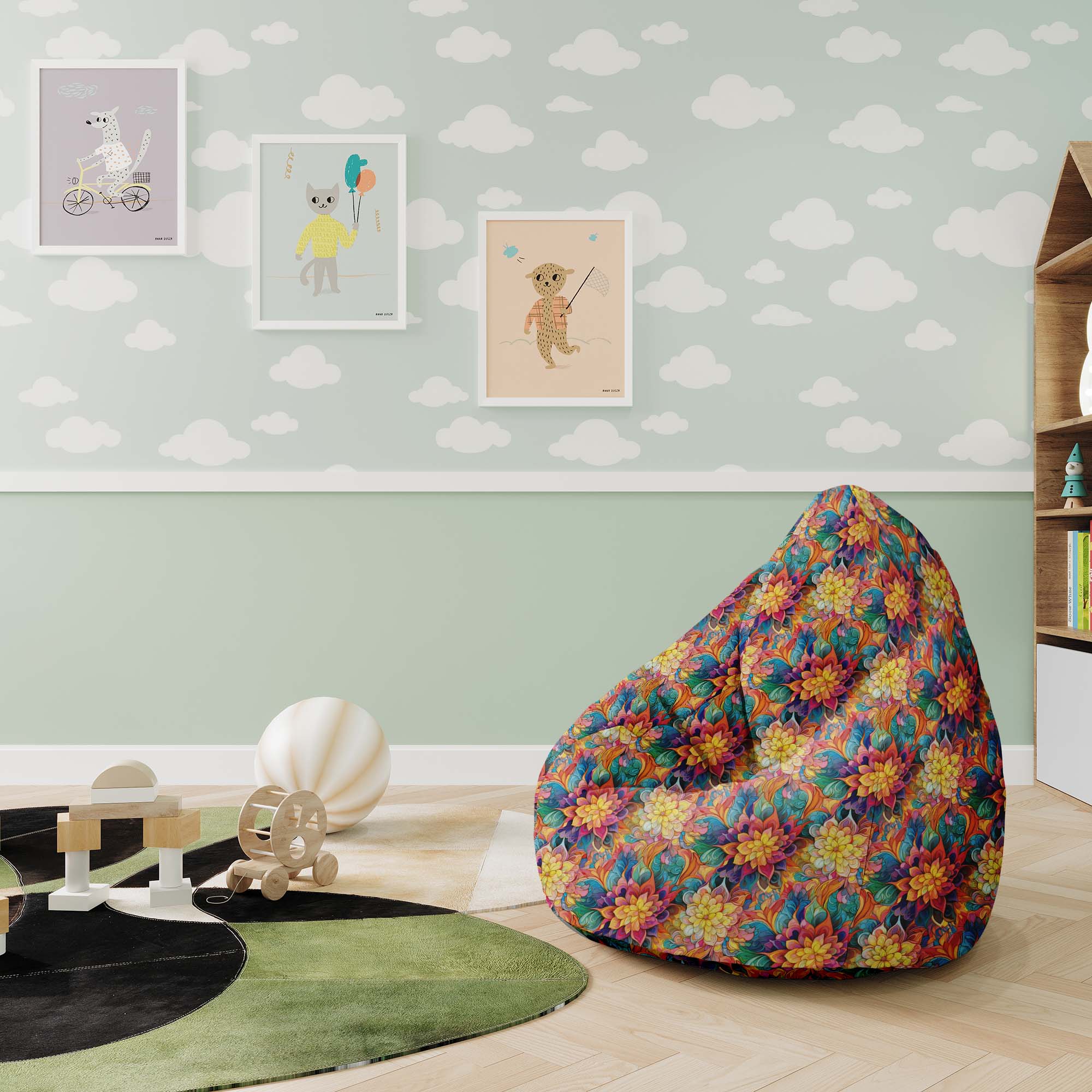 Puf Pearshape Botanický kvetinový geometrický vzor-S-Velvet