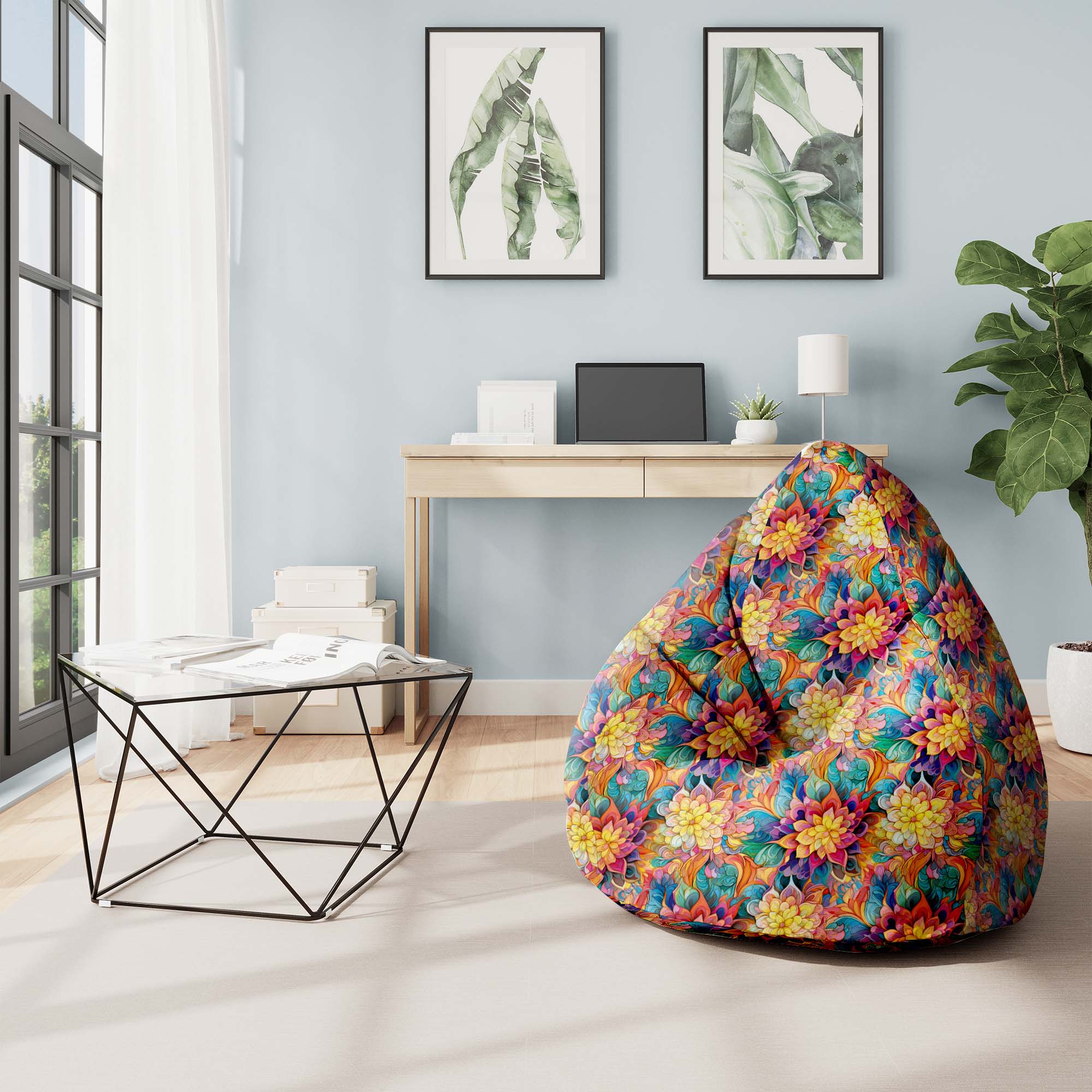 Puf Pearshape Botanický kvetinový geometrický vzor-S-Velvet