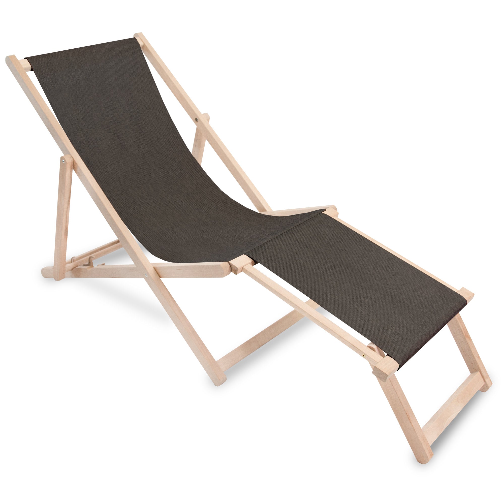 Wooden Deck Chair with Footrest Denim Imitation Chocolate Truffle