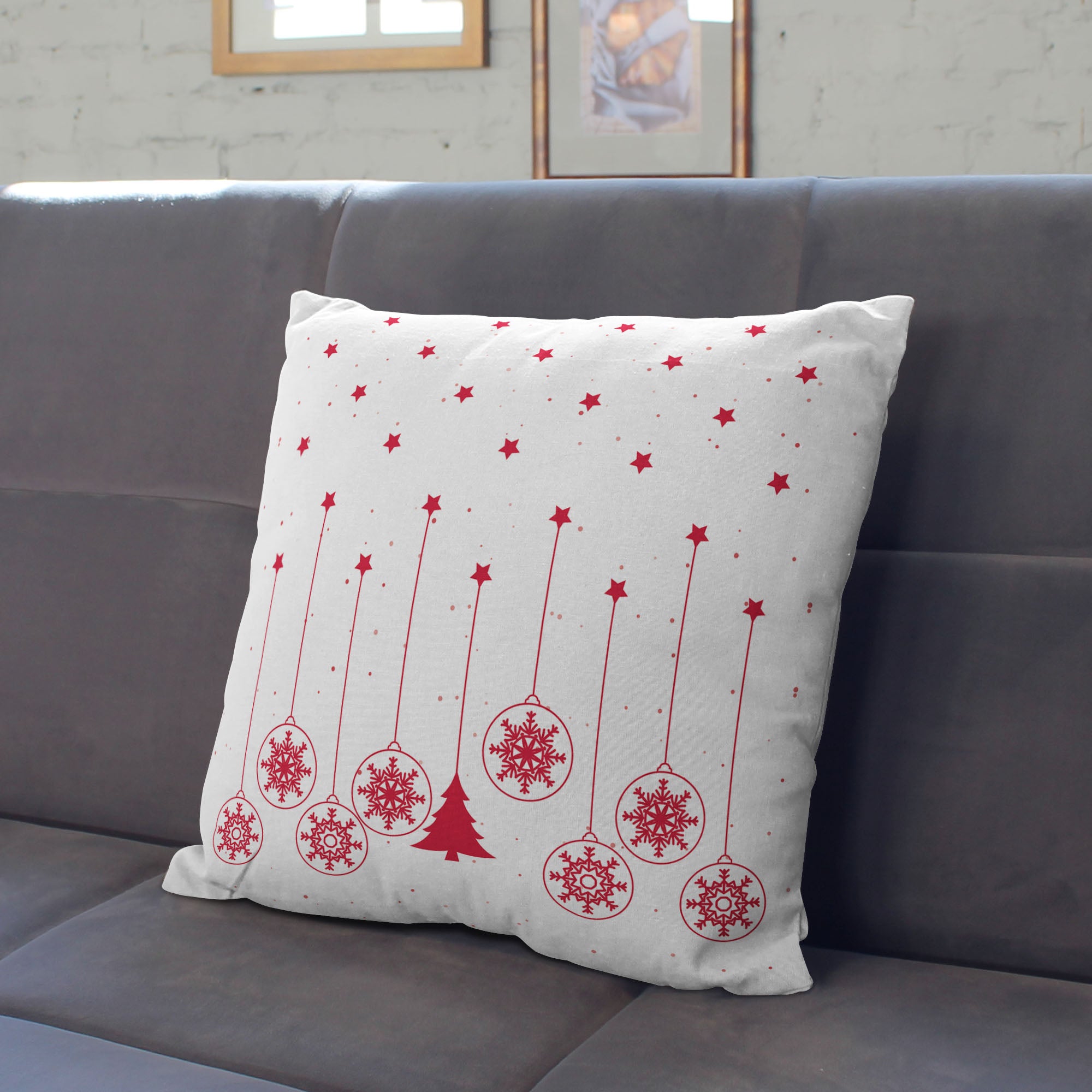 Christmas Red Balls Pillow-Oxford