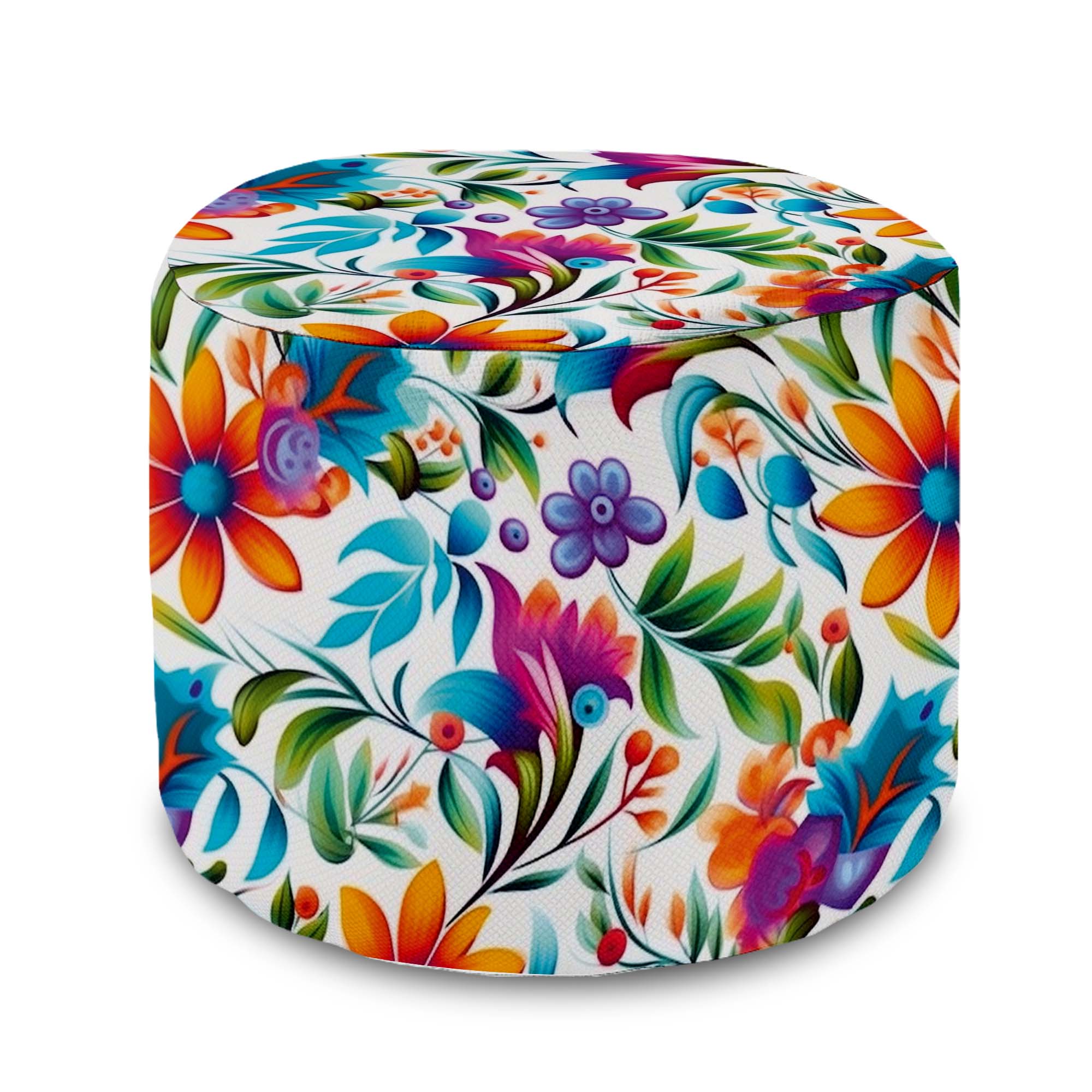 Round pouf footstool Colorful Floral Pattern-Velvet