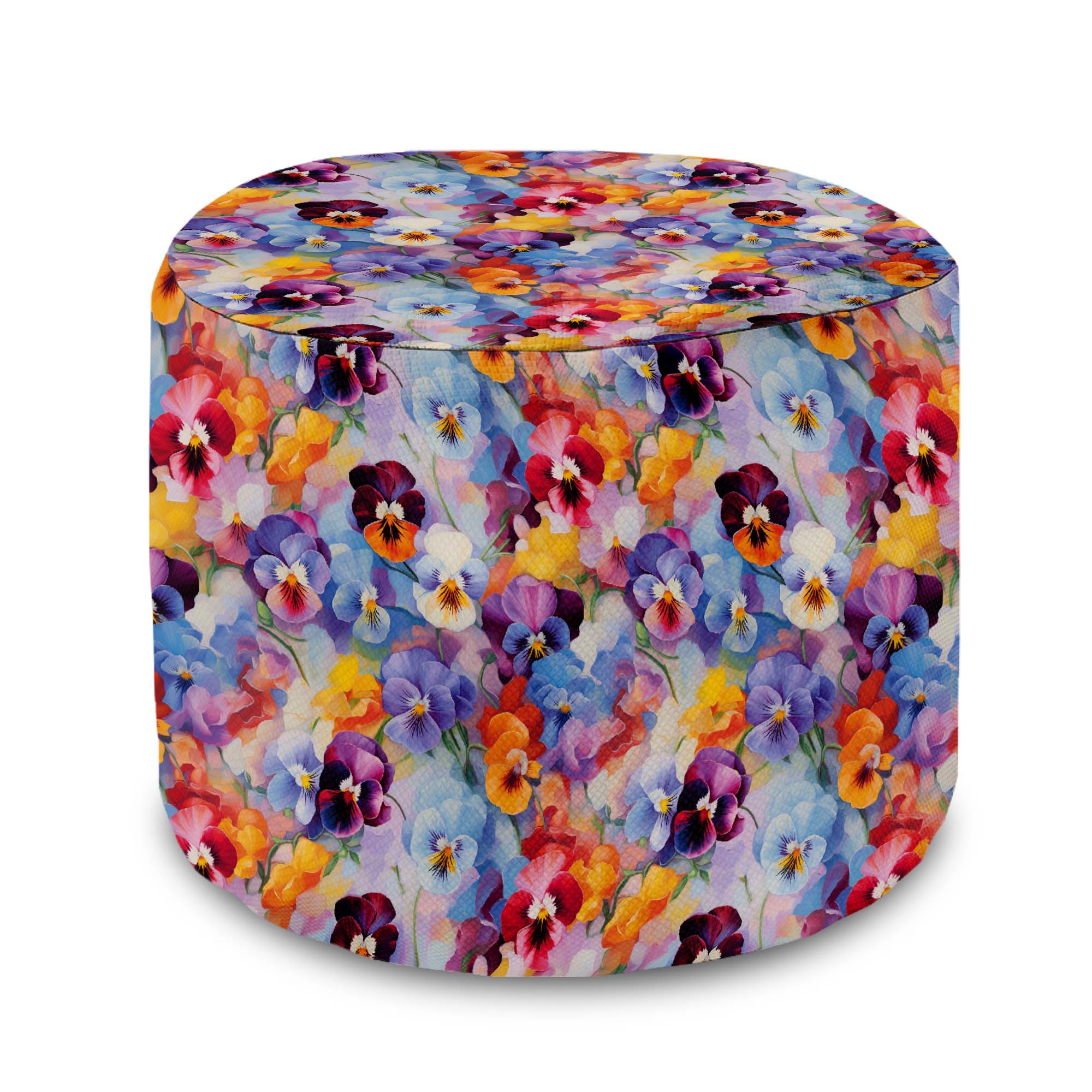 Okrúhly puf podnožka Colorful Flowers Pattern-Velvet