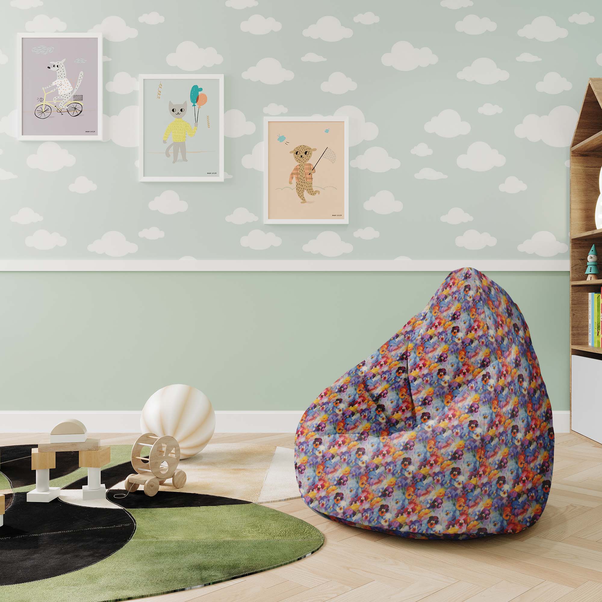 Puf Birnenform Buntes Blumenmuster-M-Samt