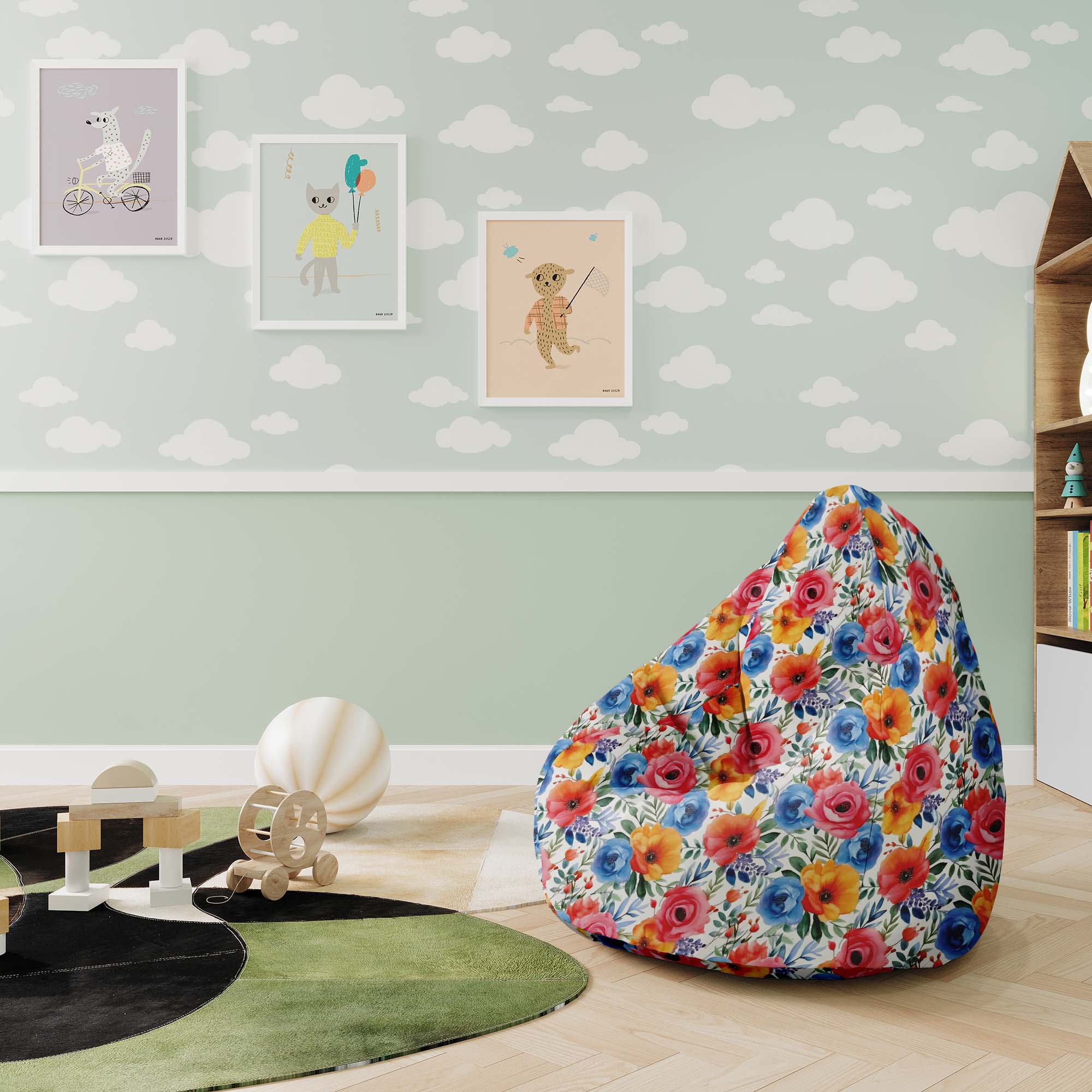 Puf Pearshape Farebné kvety-M-Velvet
