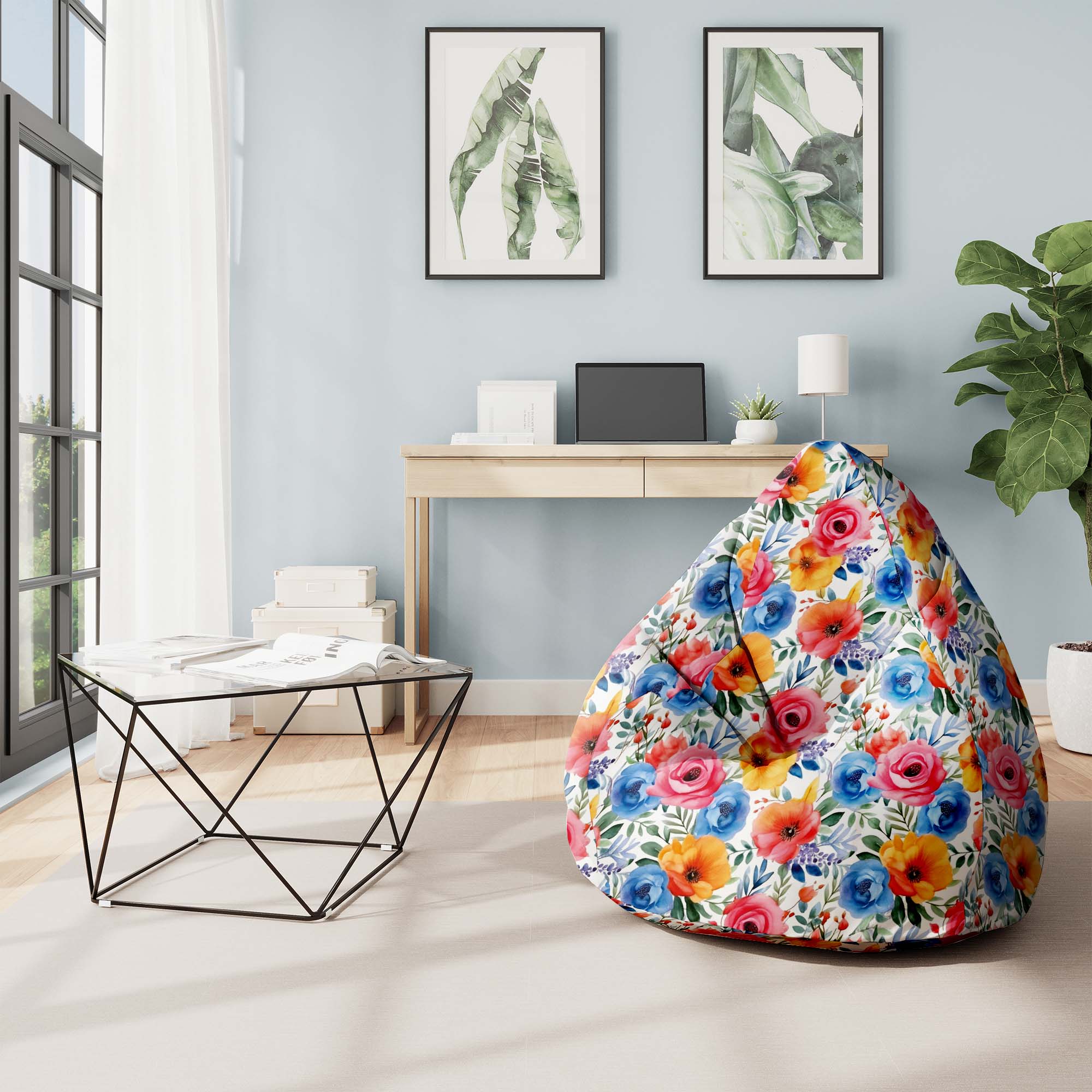 Puf Pearshape Farebné kvety-S-Oxford