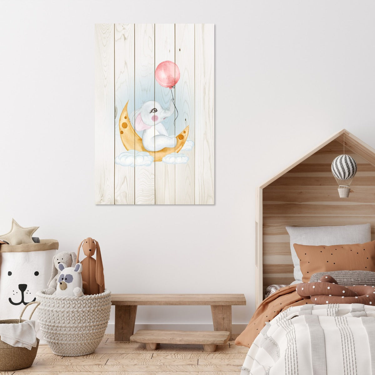 Obraz Wood Roztomilý Slon sediaci na Mesiaci-60x90 cm
