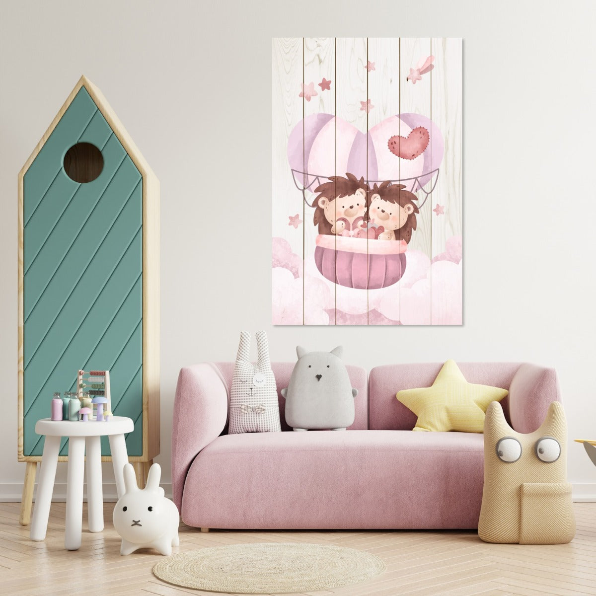 Obraz Wood Roztomilé Ježkovia v Oblakoch-40x60 cm