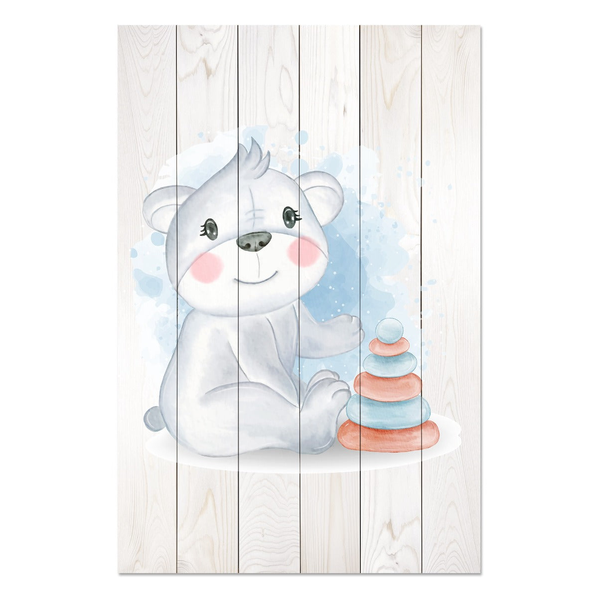 Bild Holz Niedlicher Koala spielt mit Spielzeug-20x30 cm
