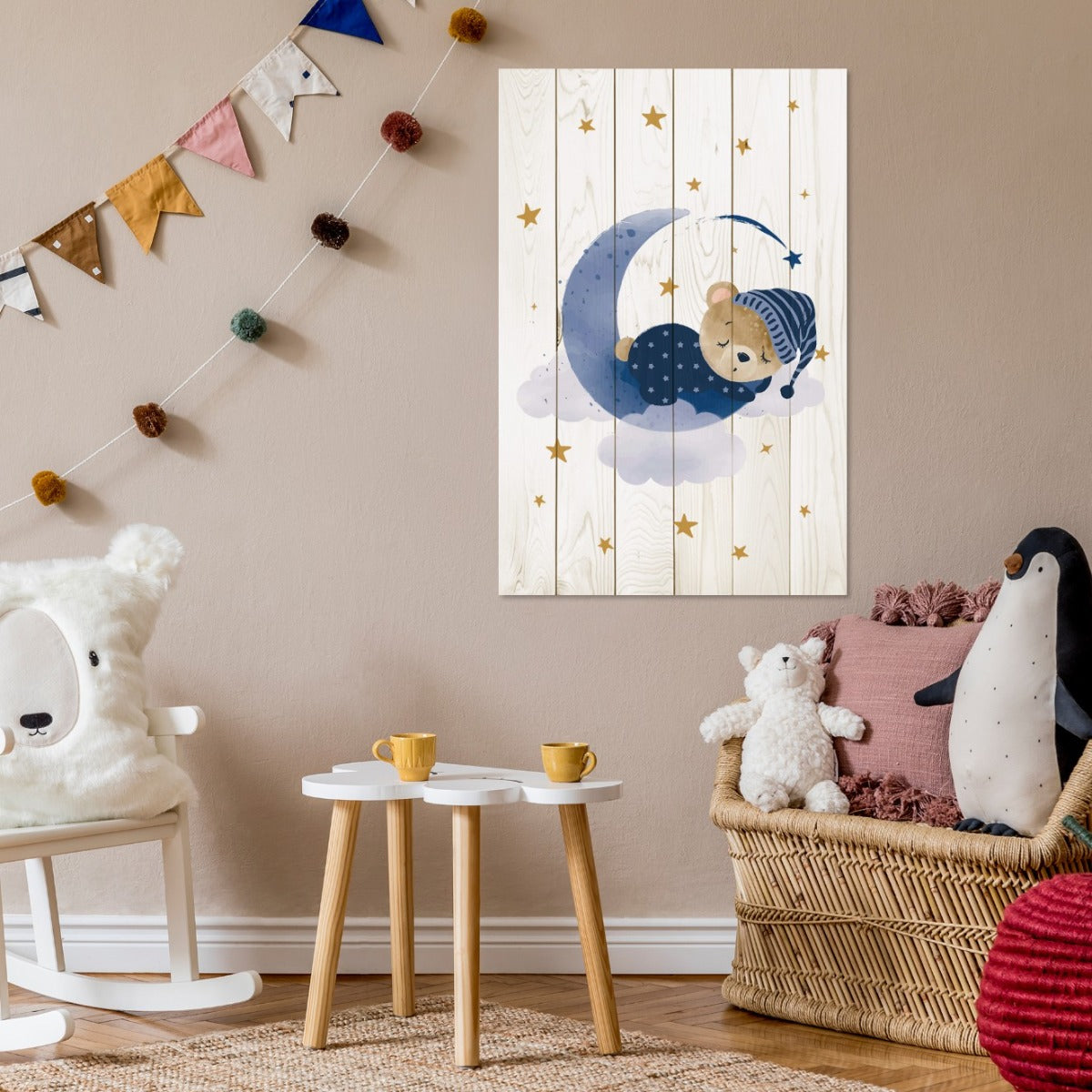 Wooden Picture Cute Sleeping Bear-40x60 cm