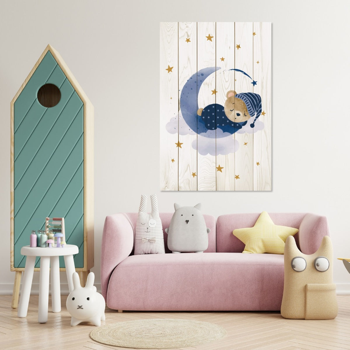 Wooden Picture Cute Sleeping Bear-40x60 cm