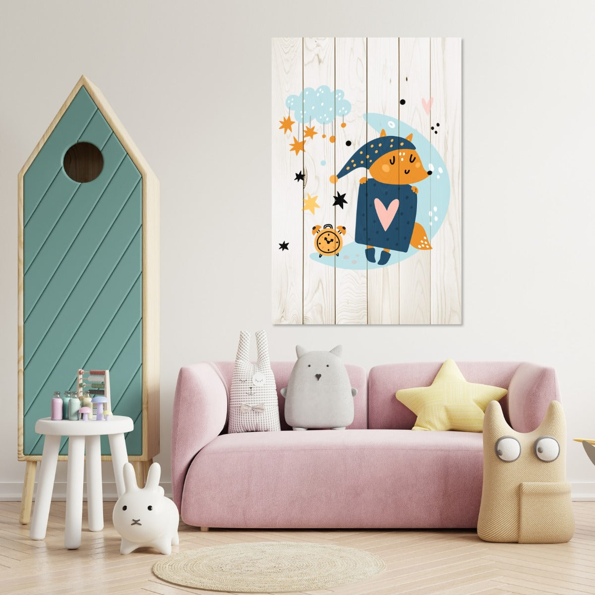 Obraz Drevený Roztomilý Spiaci Líška-60x90 cm