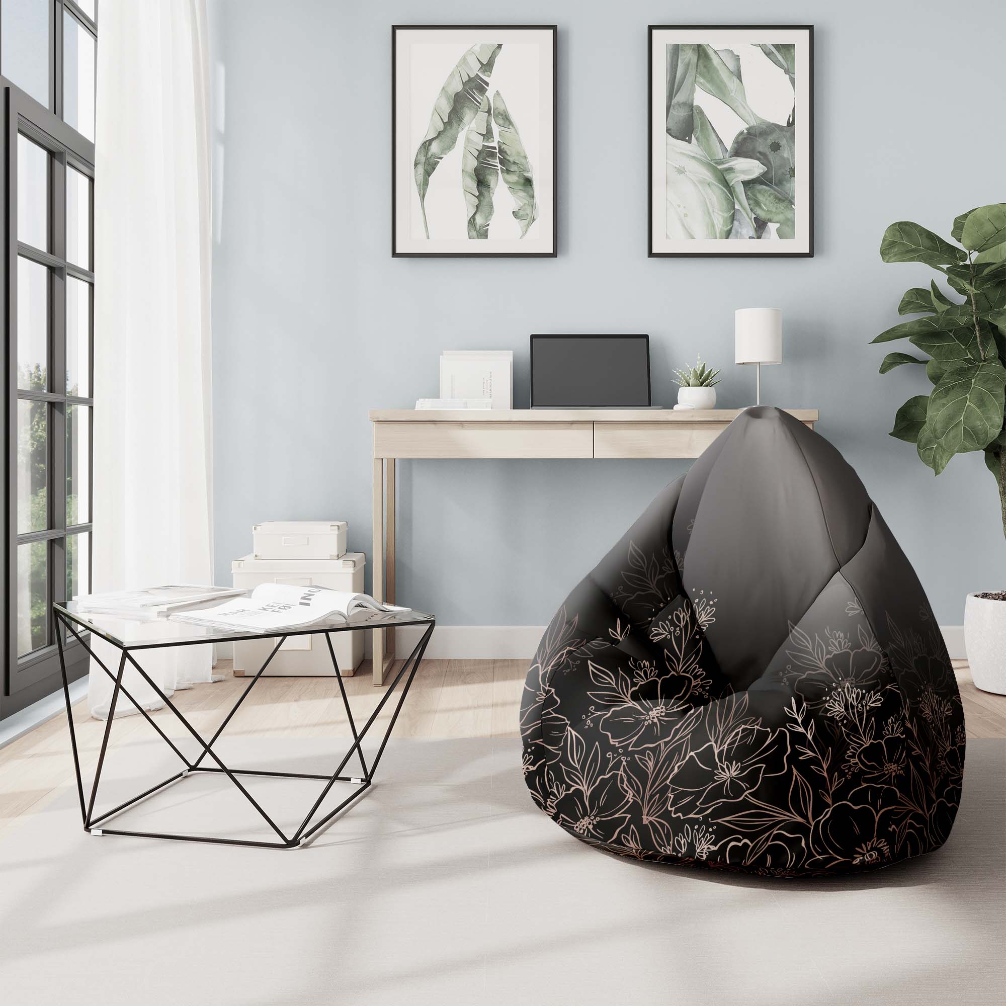 Sedací vak Pearshape Temné kvety záhada-S-Velvet