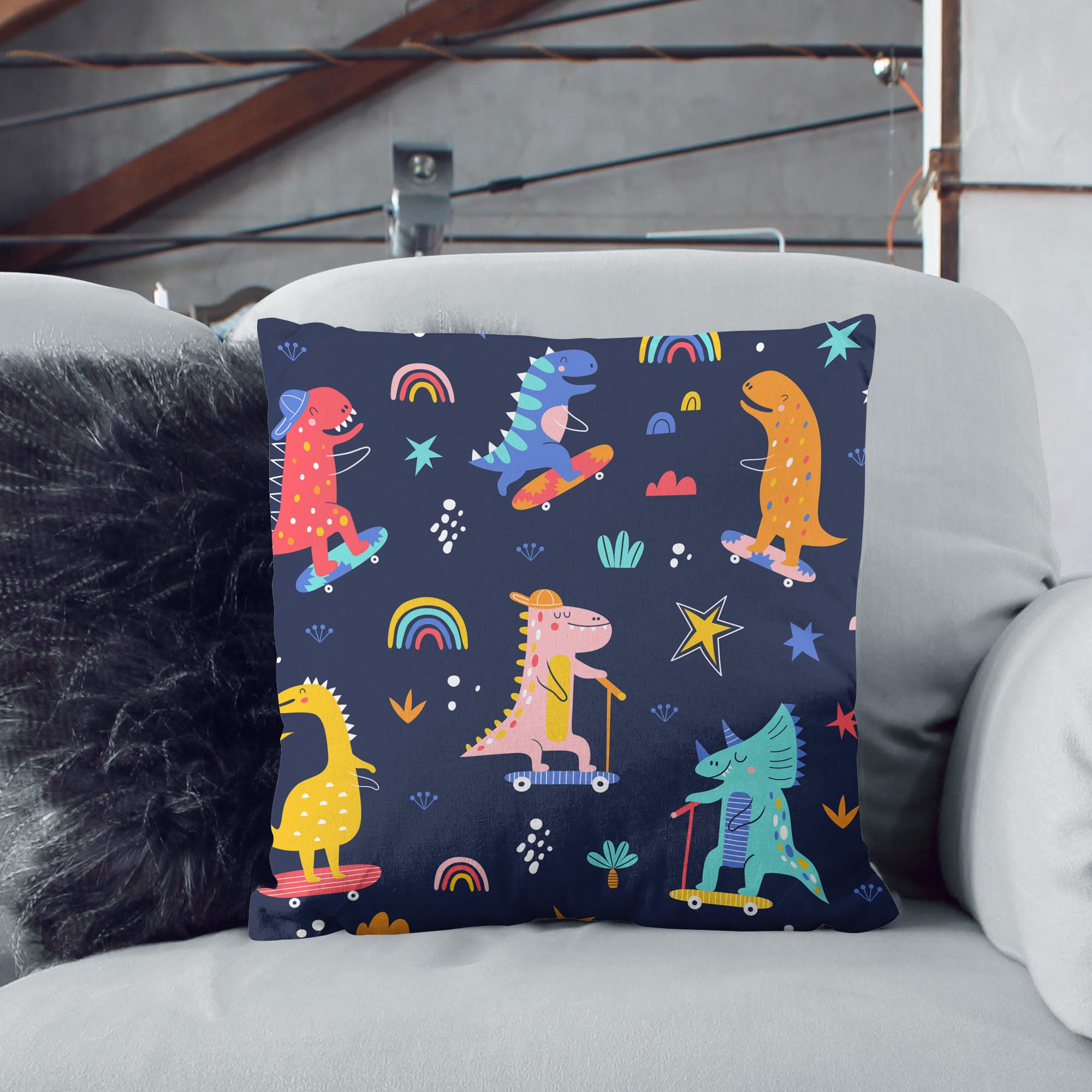 Skater Dinosaurs Pillow-Oxford