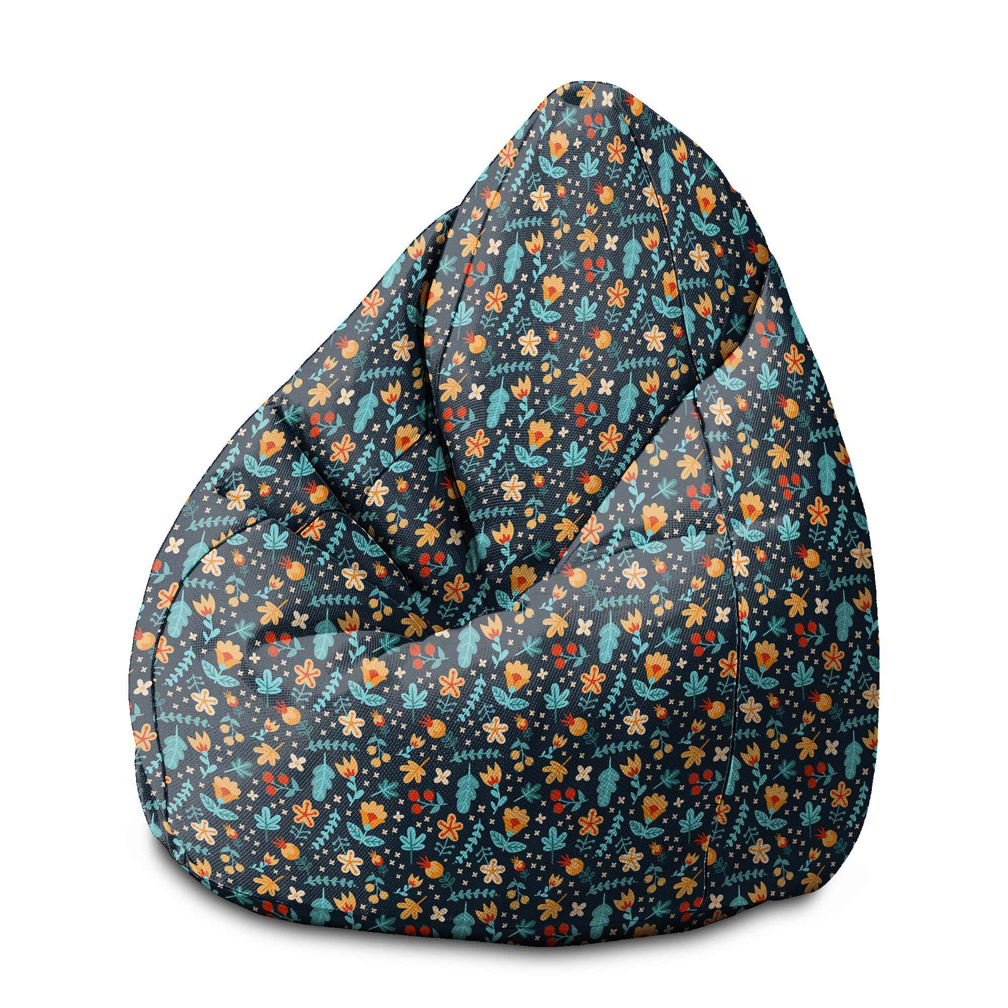 Puf Pearshape Rozptýlené kvety-S-Zamat