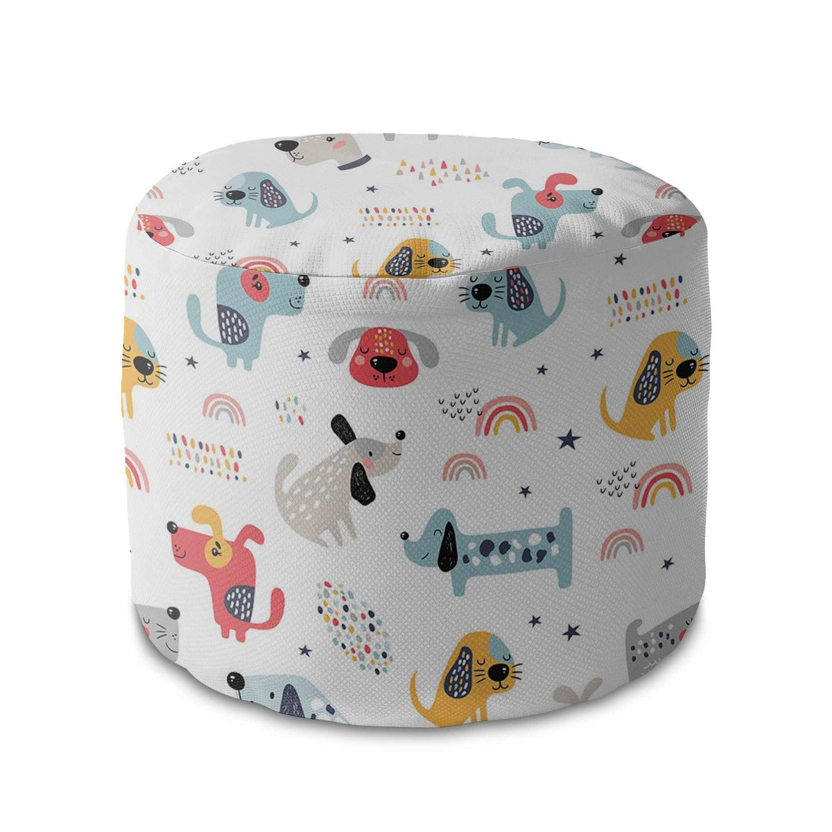 Round Pouf Footstool Rainbow and Dogs