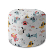 Round Pouf Footstool Rainbow and Dogs-Oxford