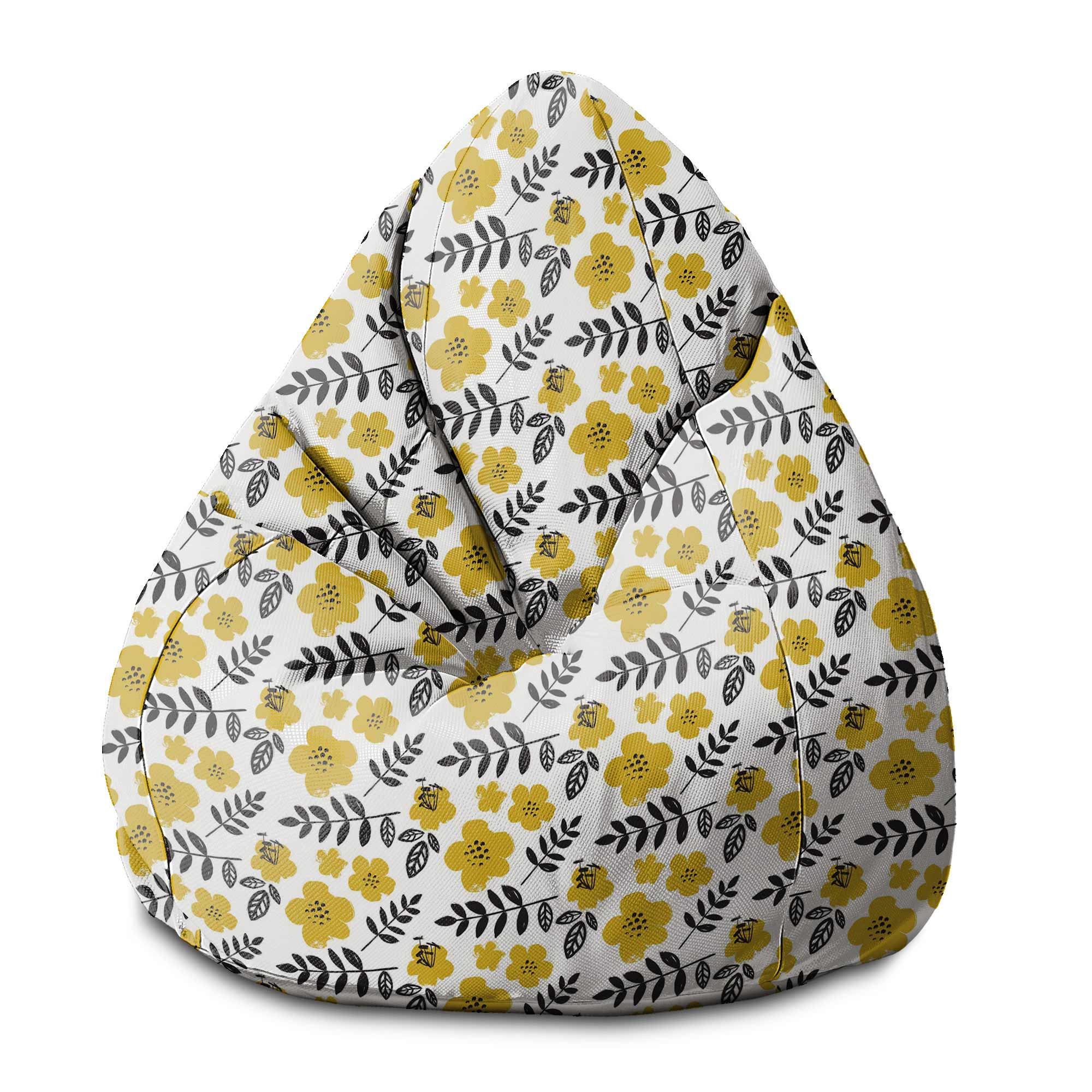 Pear-shaped Pouf Painted Yellow Flowers-M-Oxford