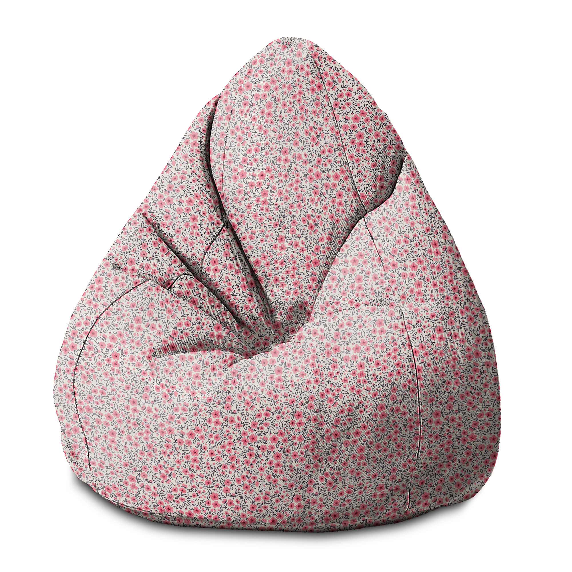 Pearshape Pouf Small Pink Flowers-S-Velvet