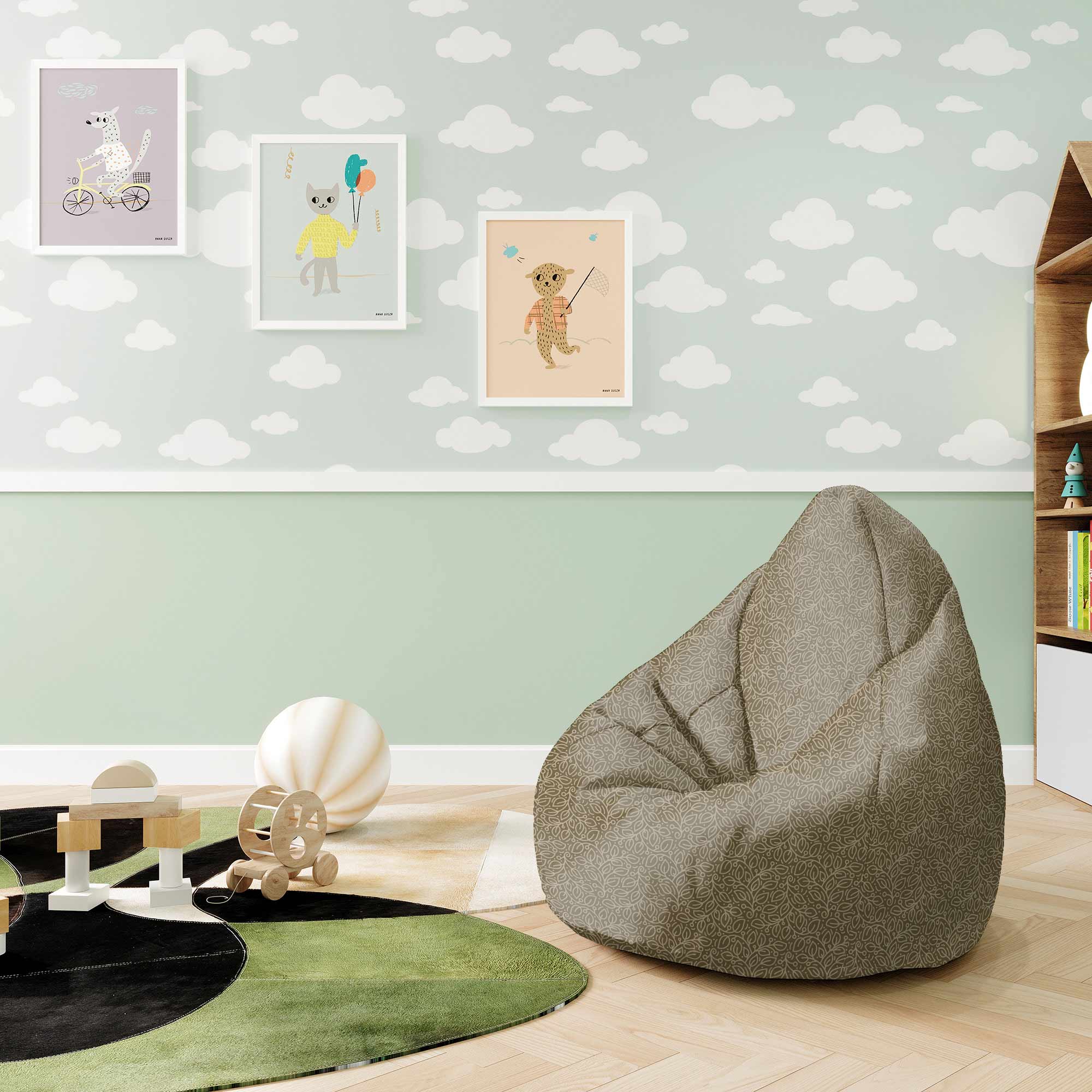 Pearshape Pouf More Leaves Beige-M-Velvet