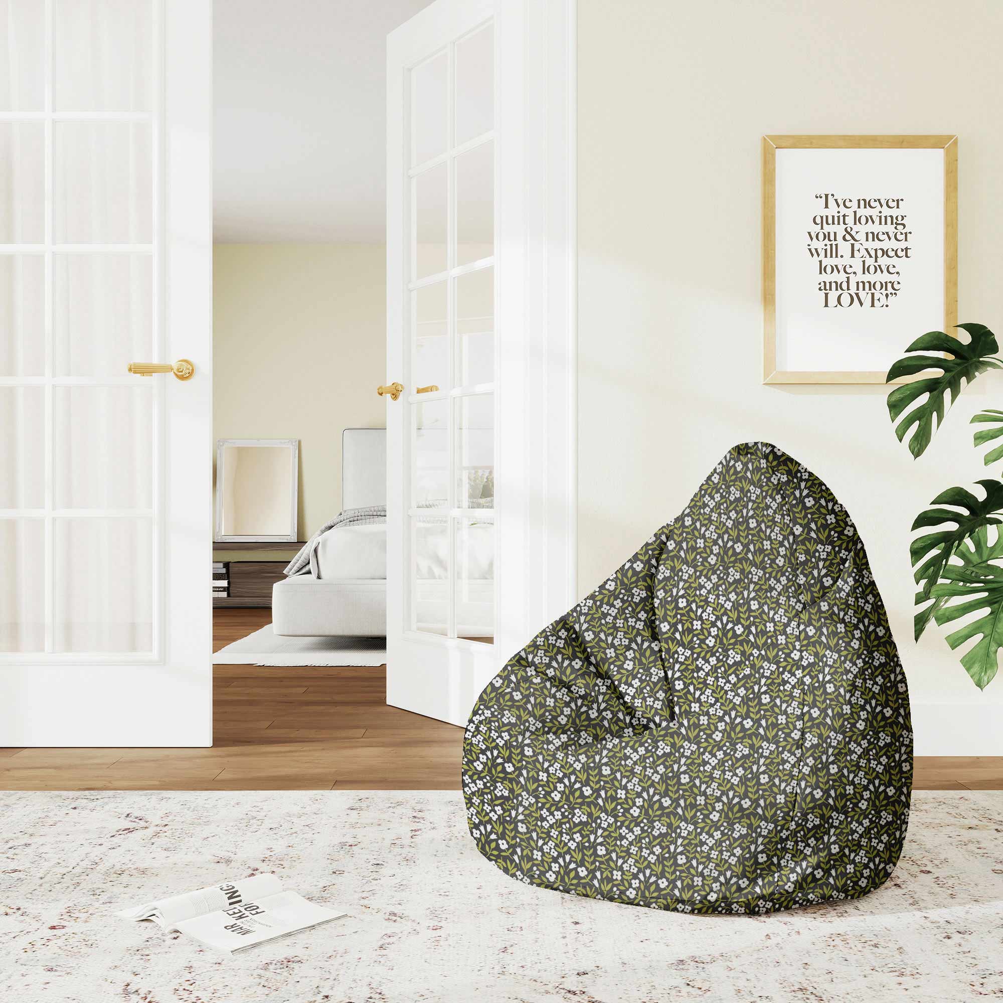 Pearshape Pouf White Flower Meadow-S-Velvet