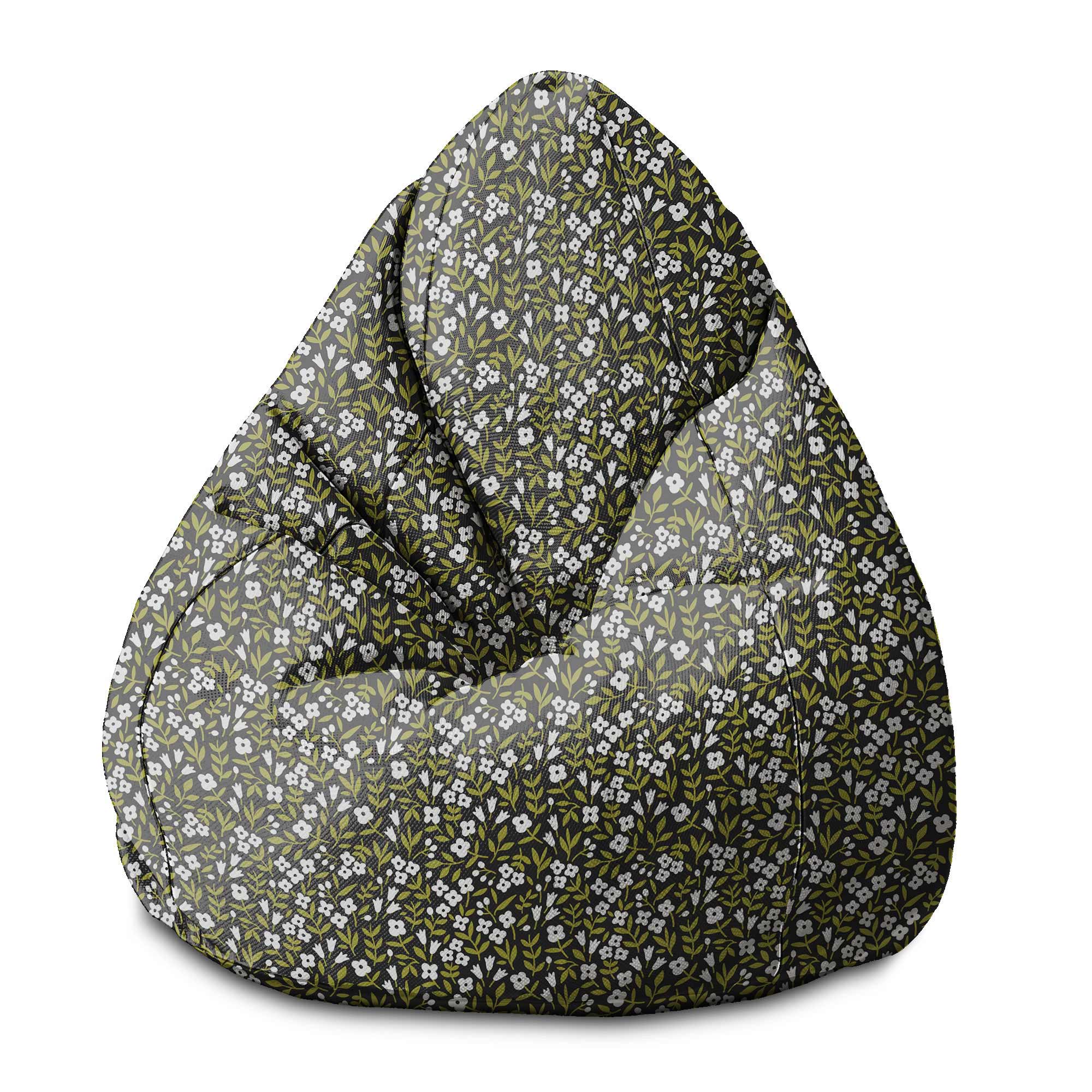 Pearshape Pouf White Flower Meadow-S-Velvet