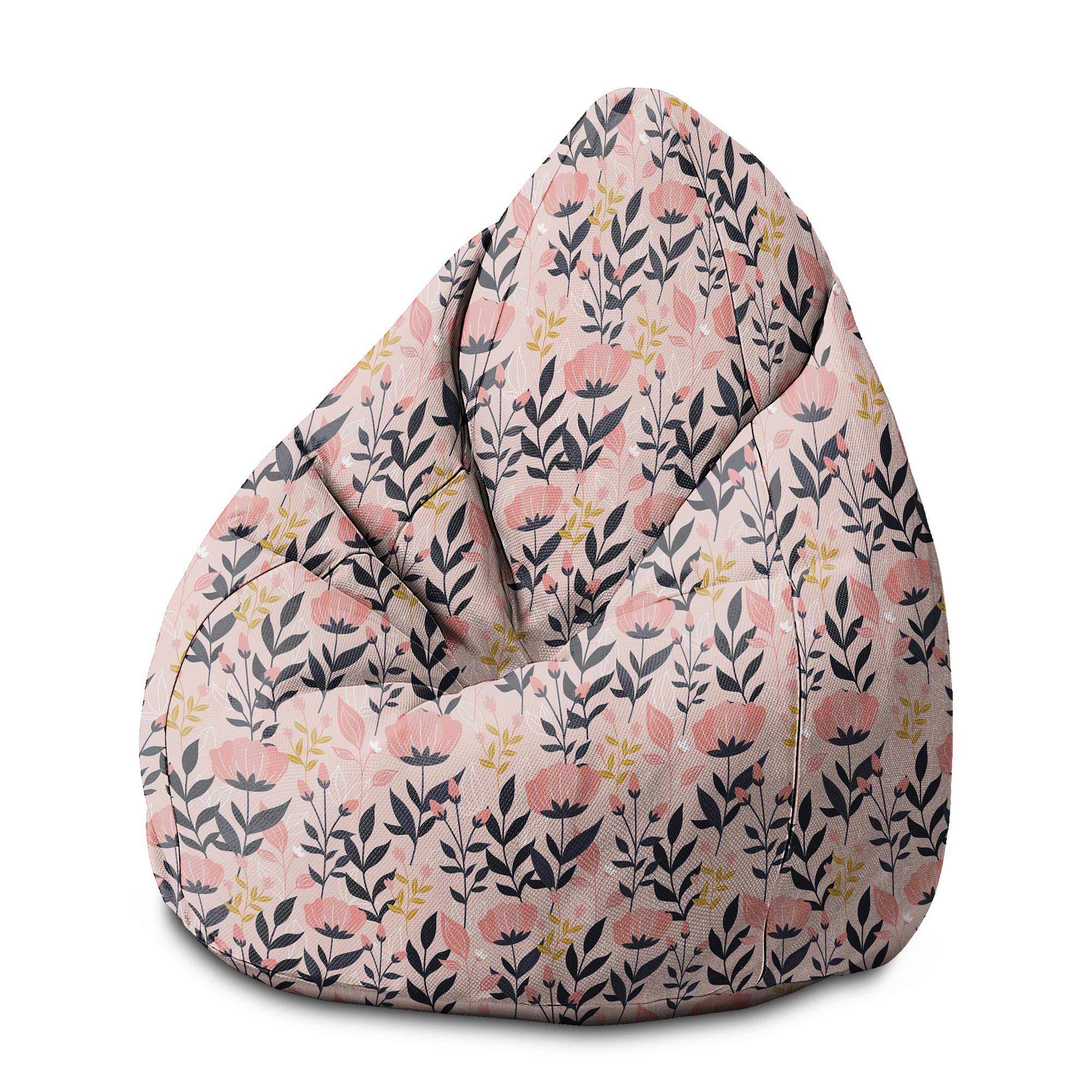 Puf Pearshape Pink and Navy Flowers