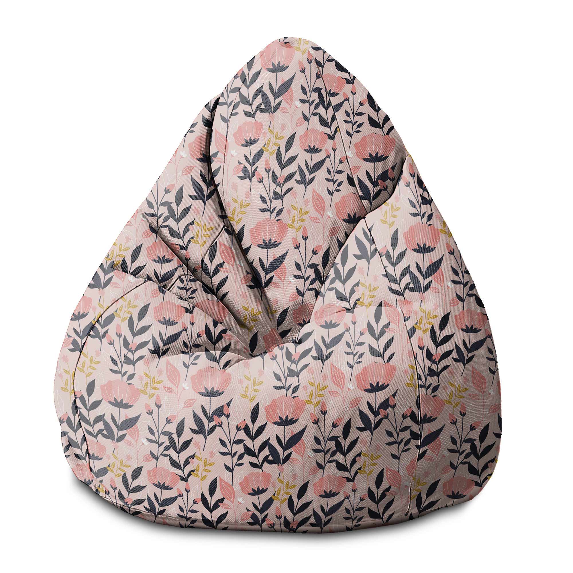 Pear-shaped Pouf Pink and Navy Flowers-S-Velvet