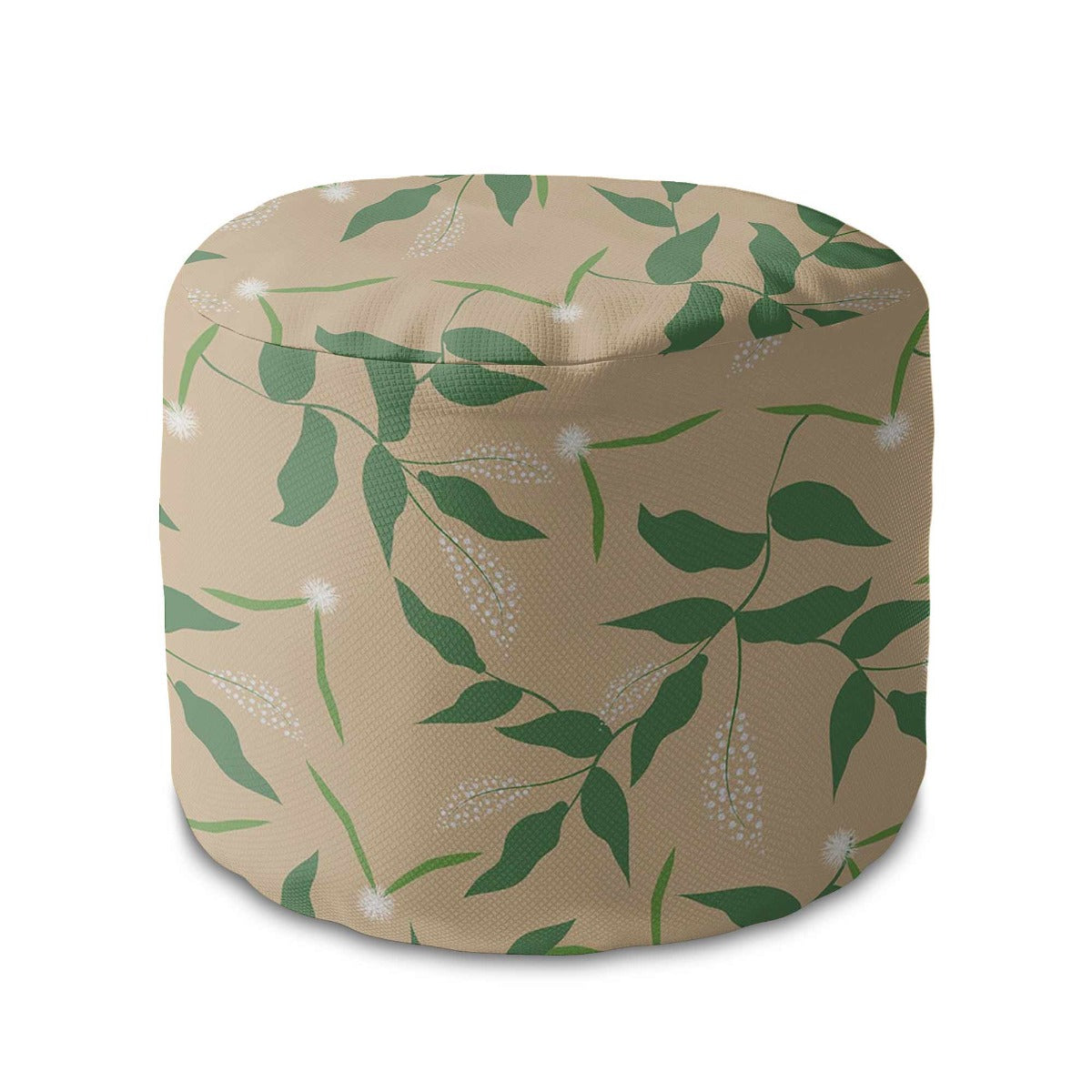 Round Pouf Footstool Fresh Spring Leaves