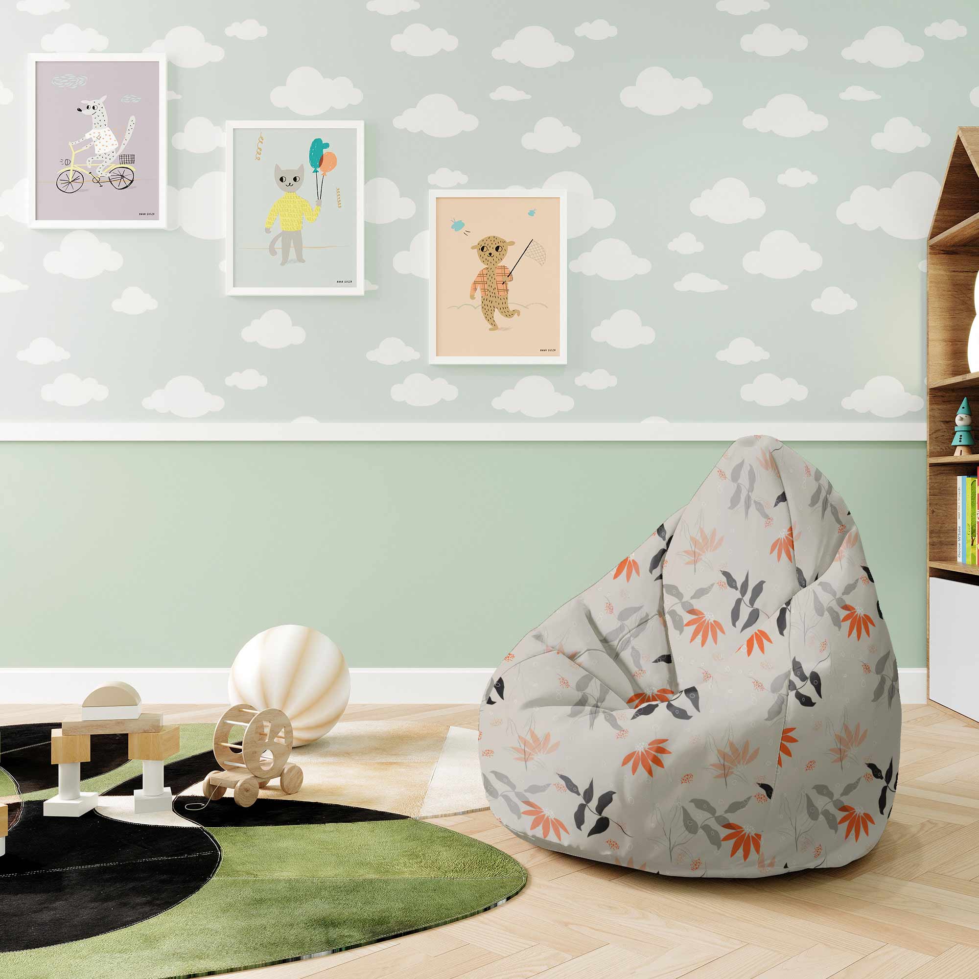 Puf Pearshape Autumn Flowers-S-Velvet