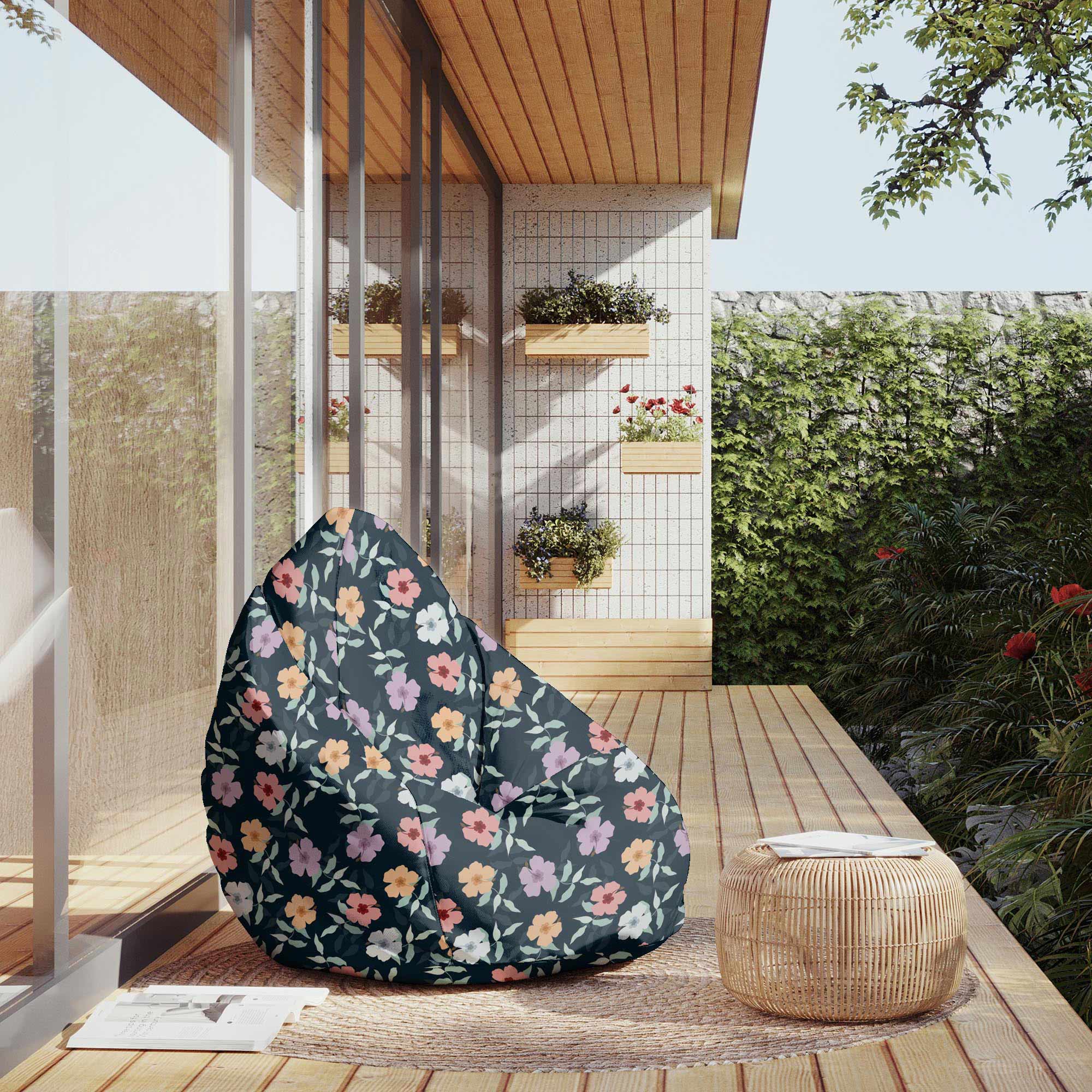 Puf Pearshape Jednoduché kvety na námorníckej modrej-M-Oxford