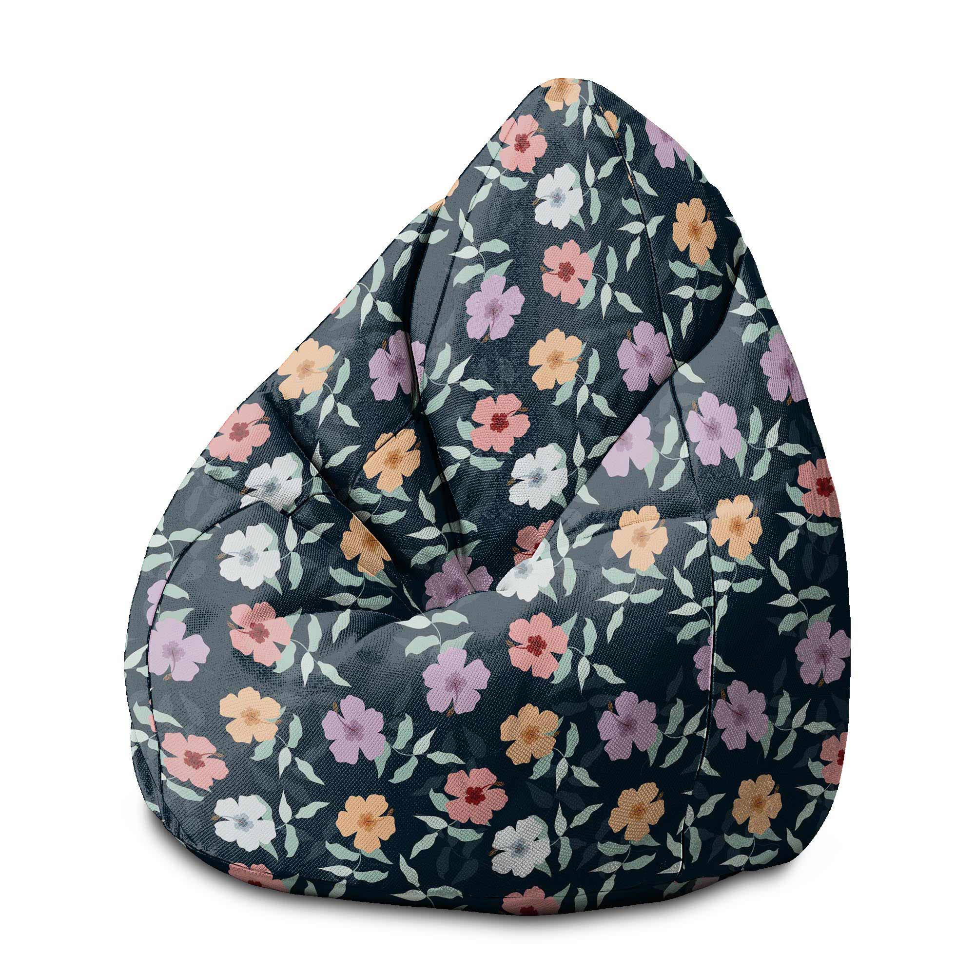 Puf Pearshape Simple Flowers on Navy-M-Velvet