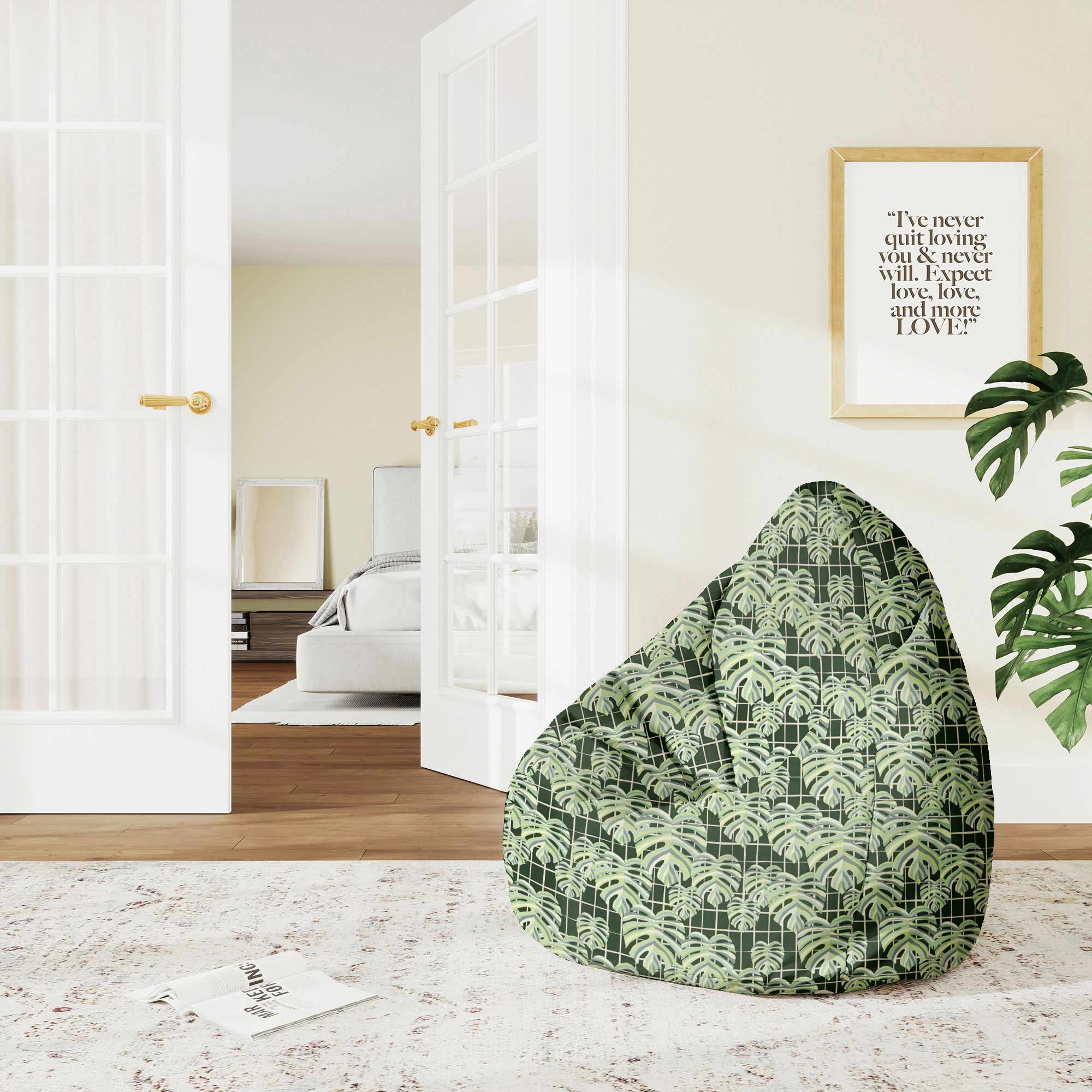 Puf Pearshape Mriežka Monstera Listov-M-Velvet