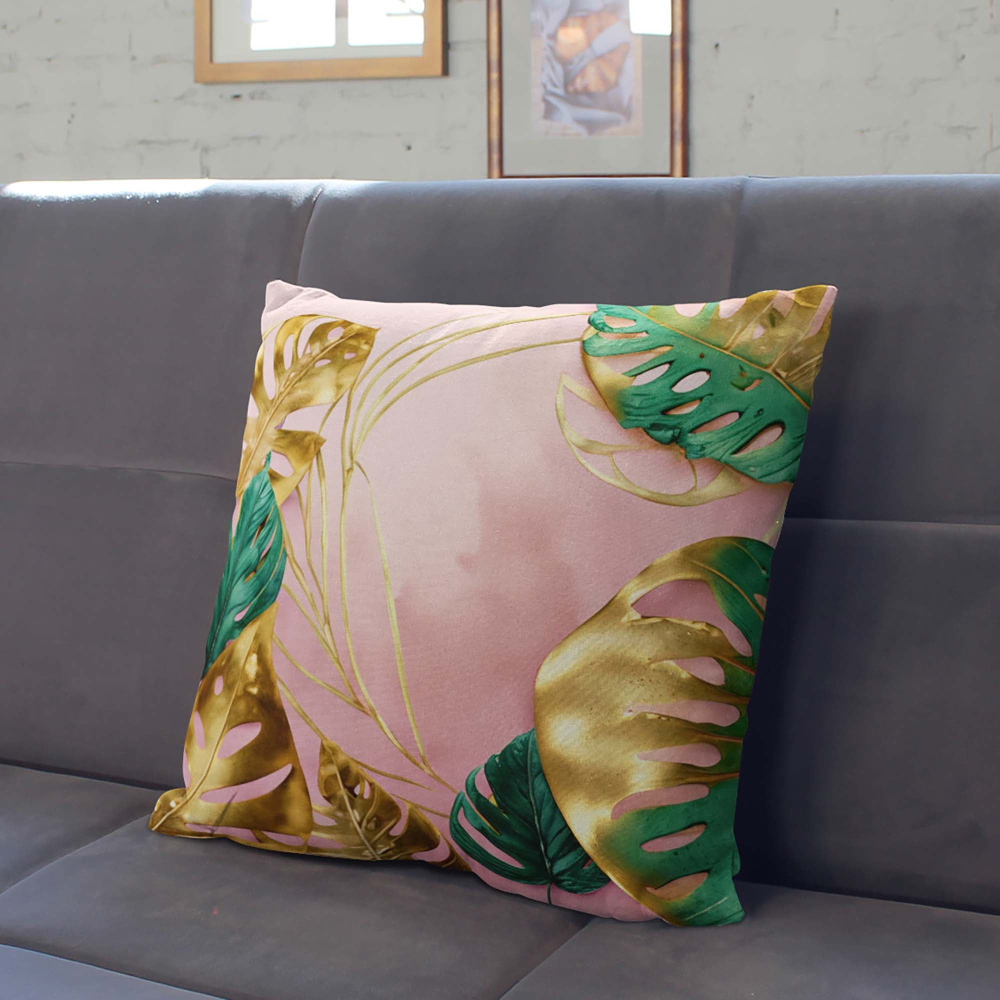 Kissen Gold Monstera-Oxford