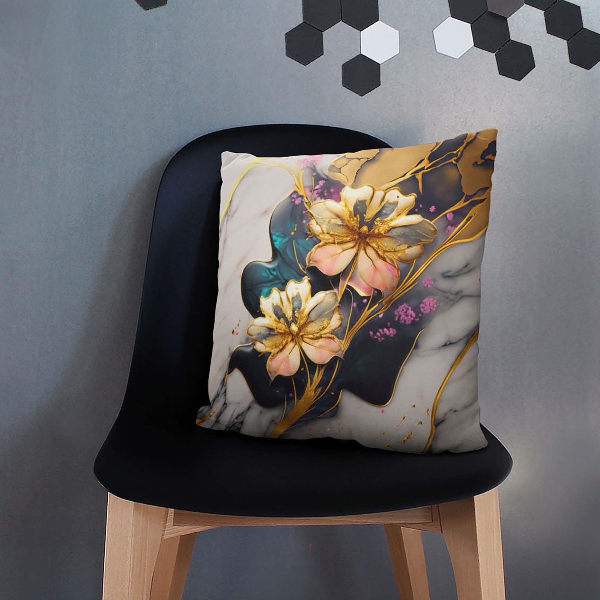 Flower Whisper Gold Pillow-Velvet