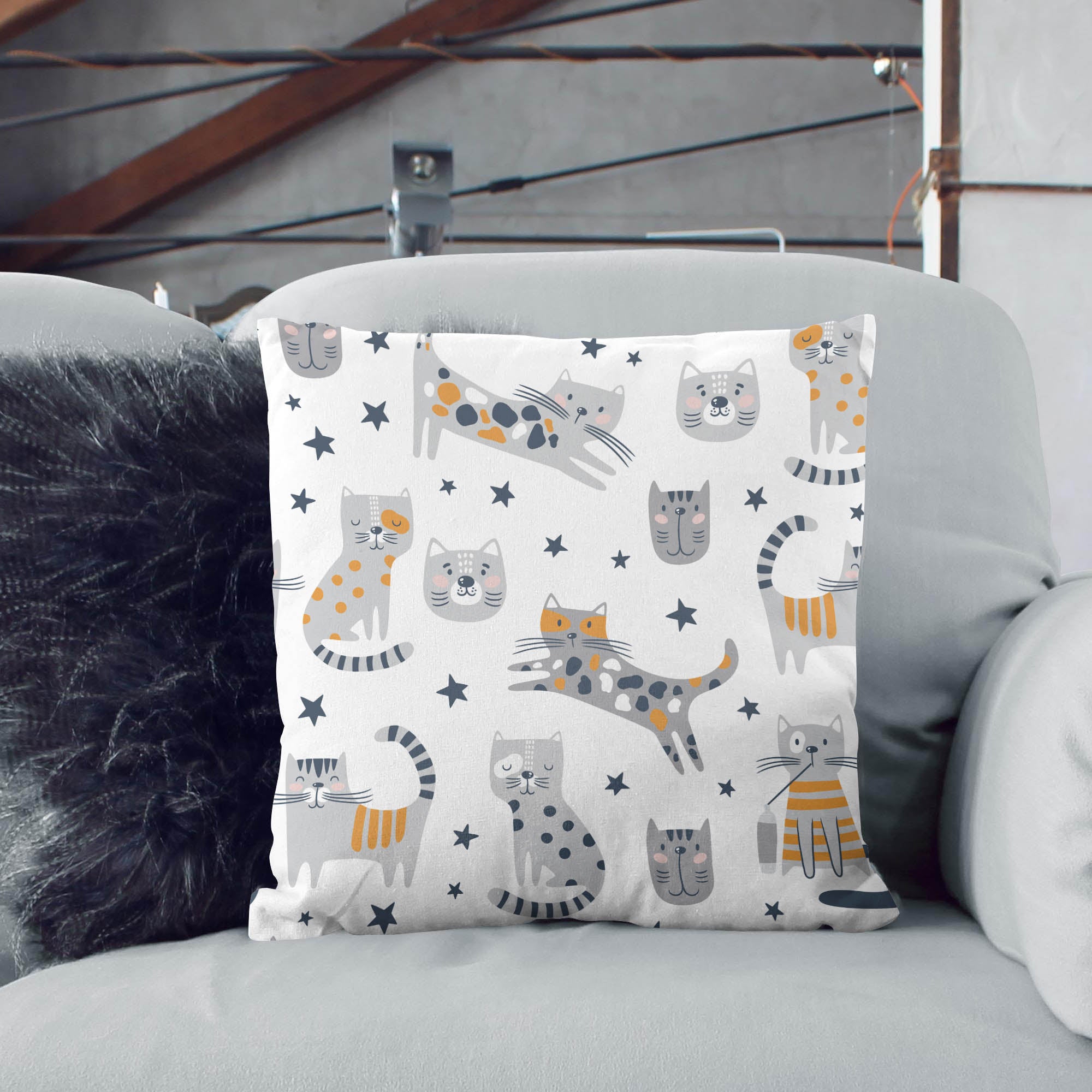 Cartoon Funny Cats Pillow-Velvet
