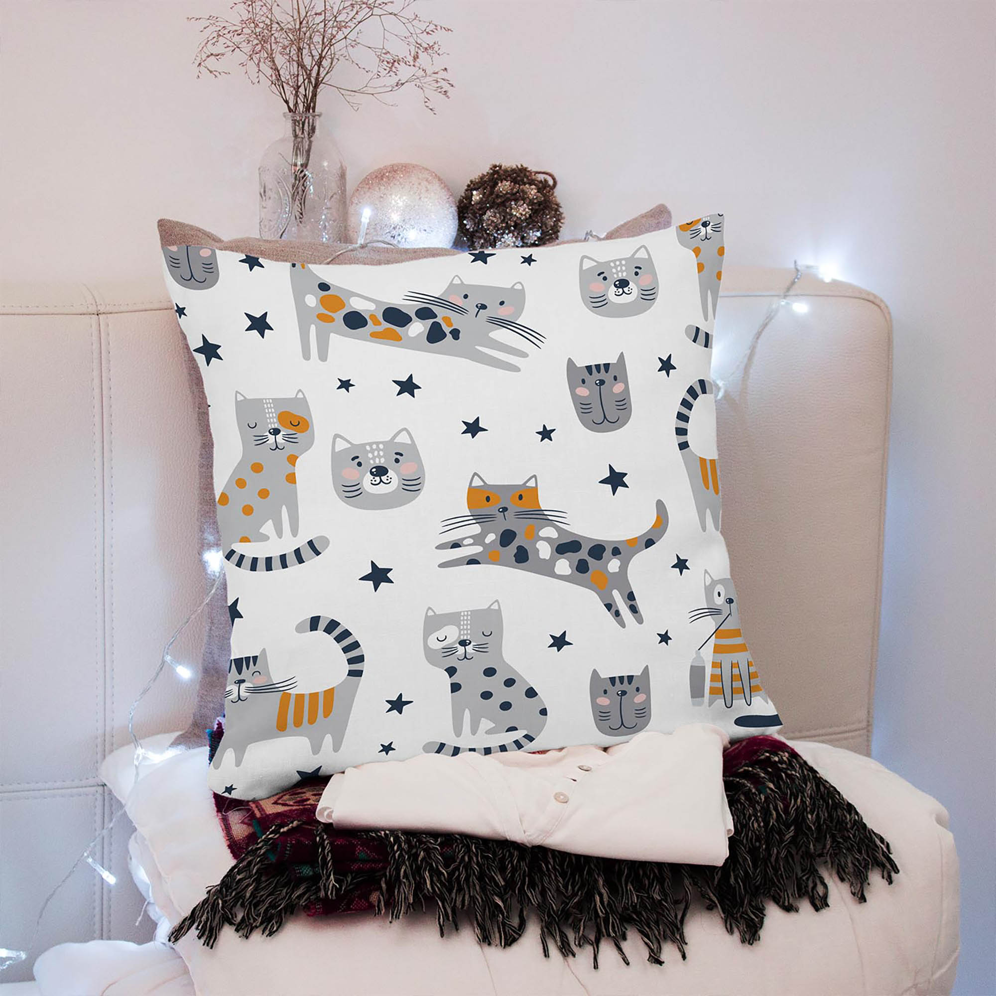 Cartoon Funny Cats Pillow-Velvet