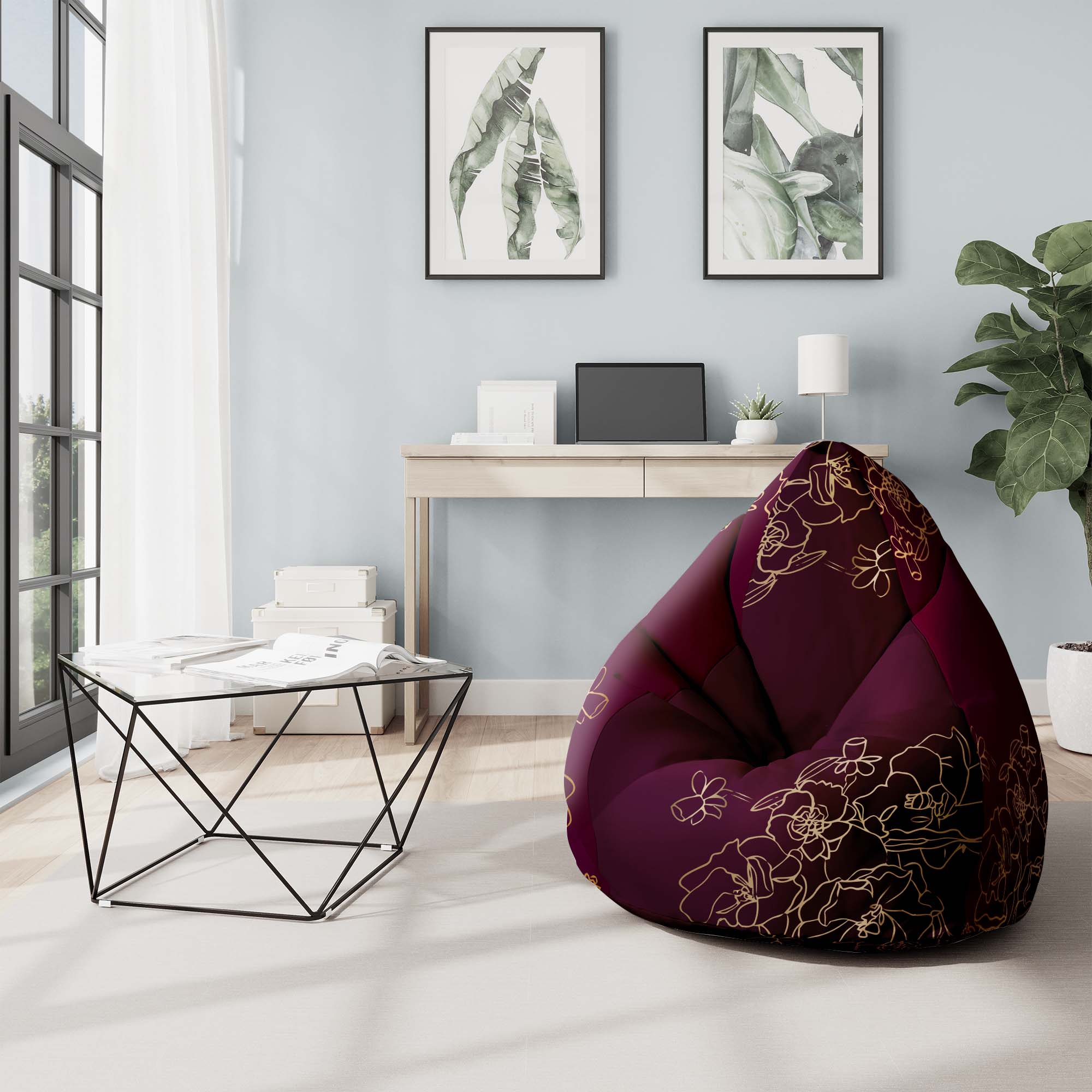 Sedací vak Pearshape Gold Roses-S-Velvet