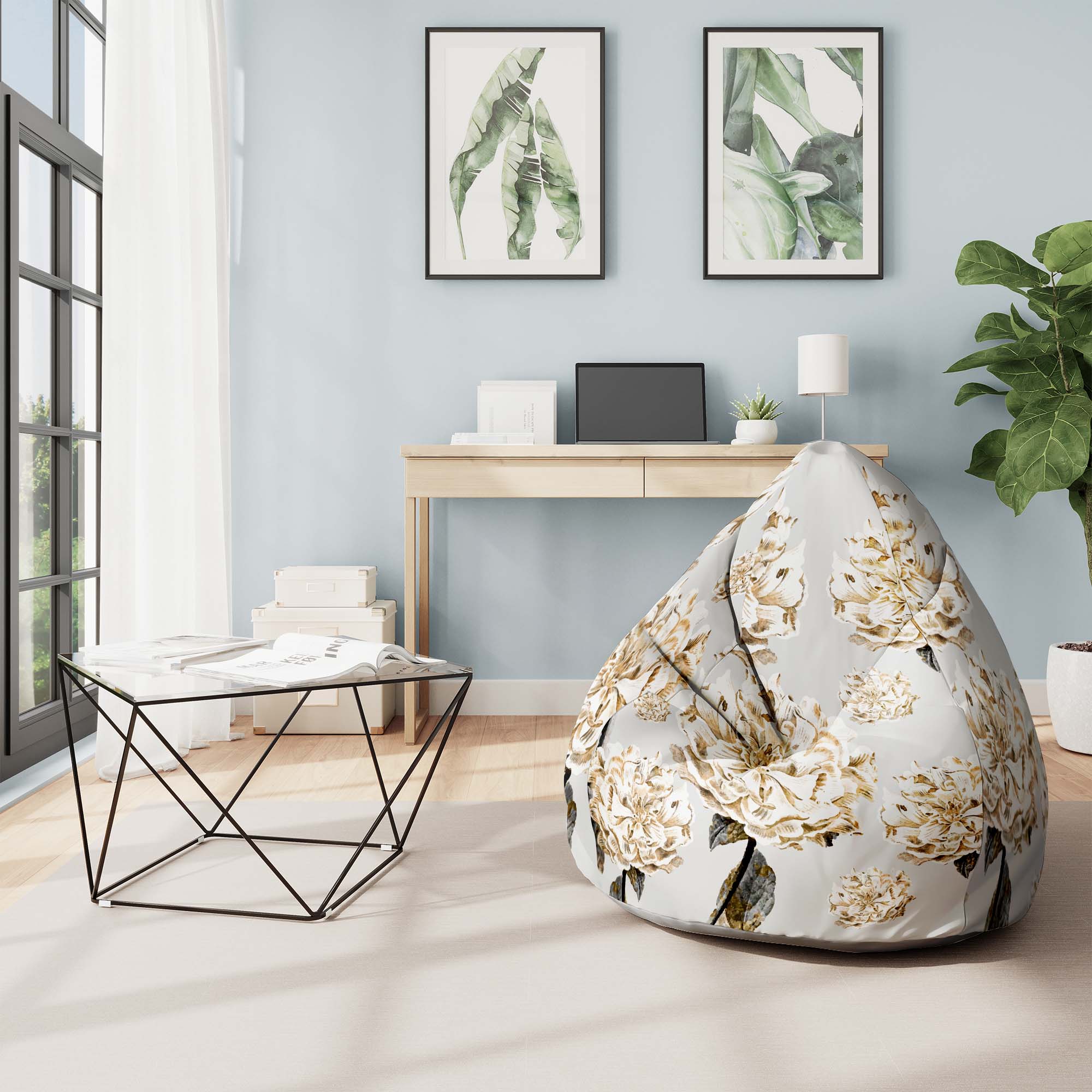 Puf Pearshape Floral Peony