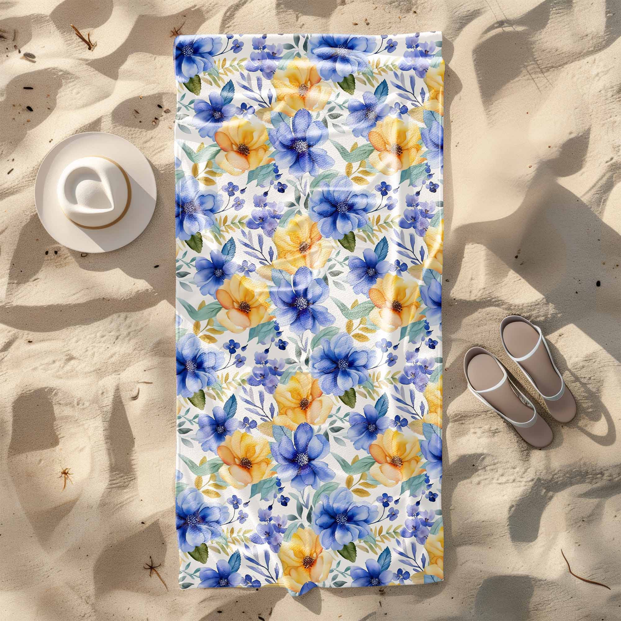 Ręcznik Yellow and Blue Flowers-70x140 cm