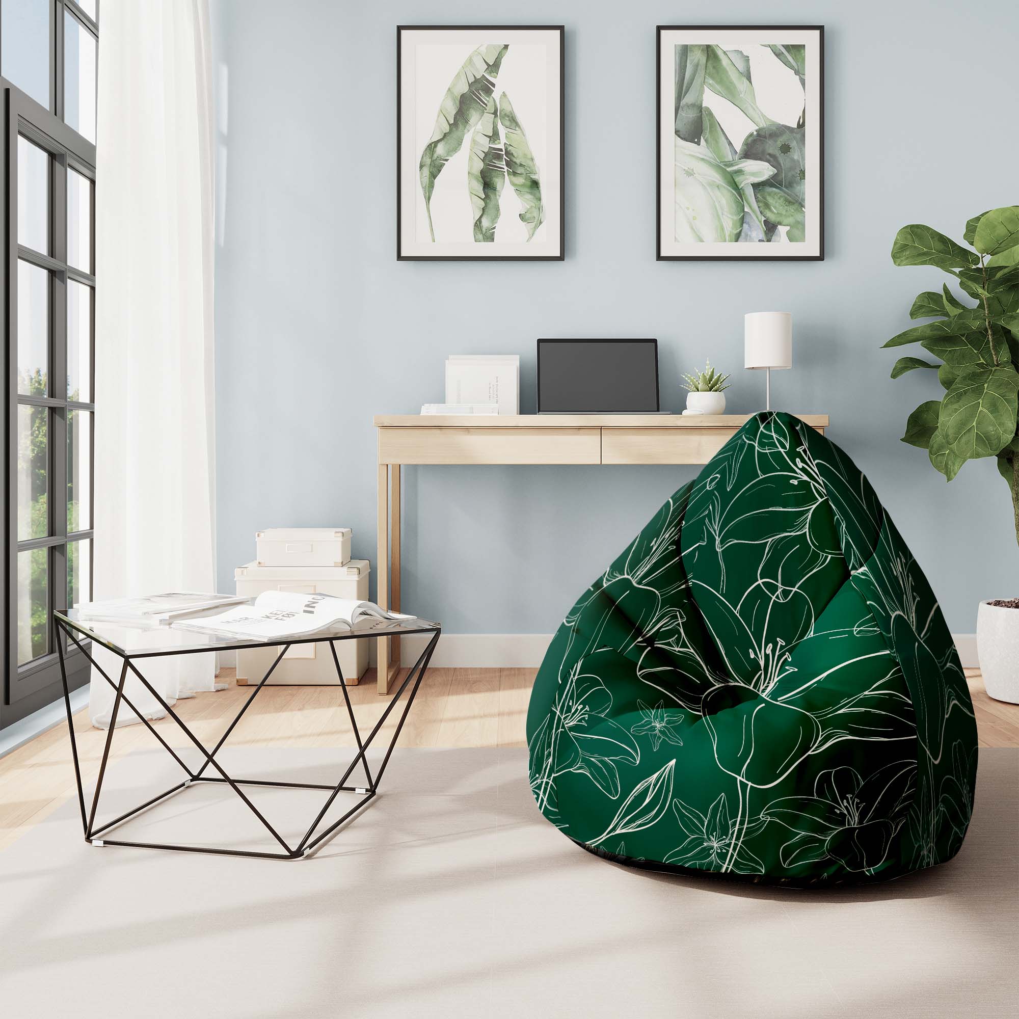 Puf Pearshape Green Flowers